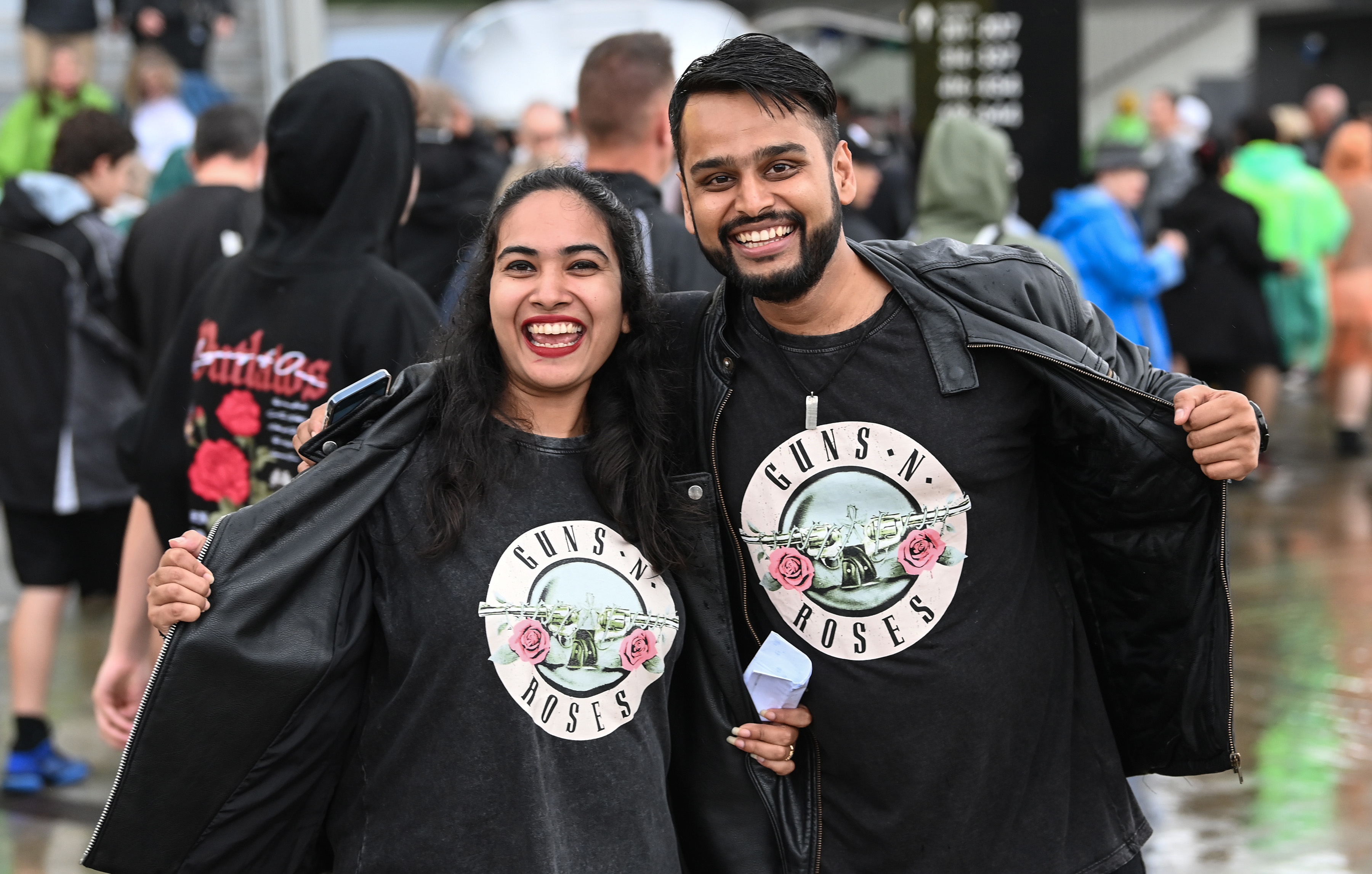 A colossal downpour on Saturday afternoon didn't dampen the enthusiasm of Guns N' Roses fans at Eden Park. Photo / NZME