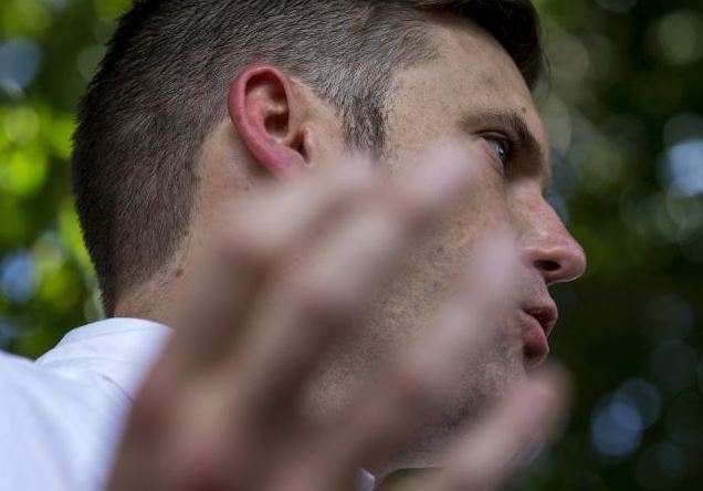White nationalist Richard Spencer talks after a white nationalist rally was declared an unlawful assembly. Photo / Shaban Athuman /Richmond Times-Dispatch via AP