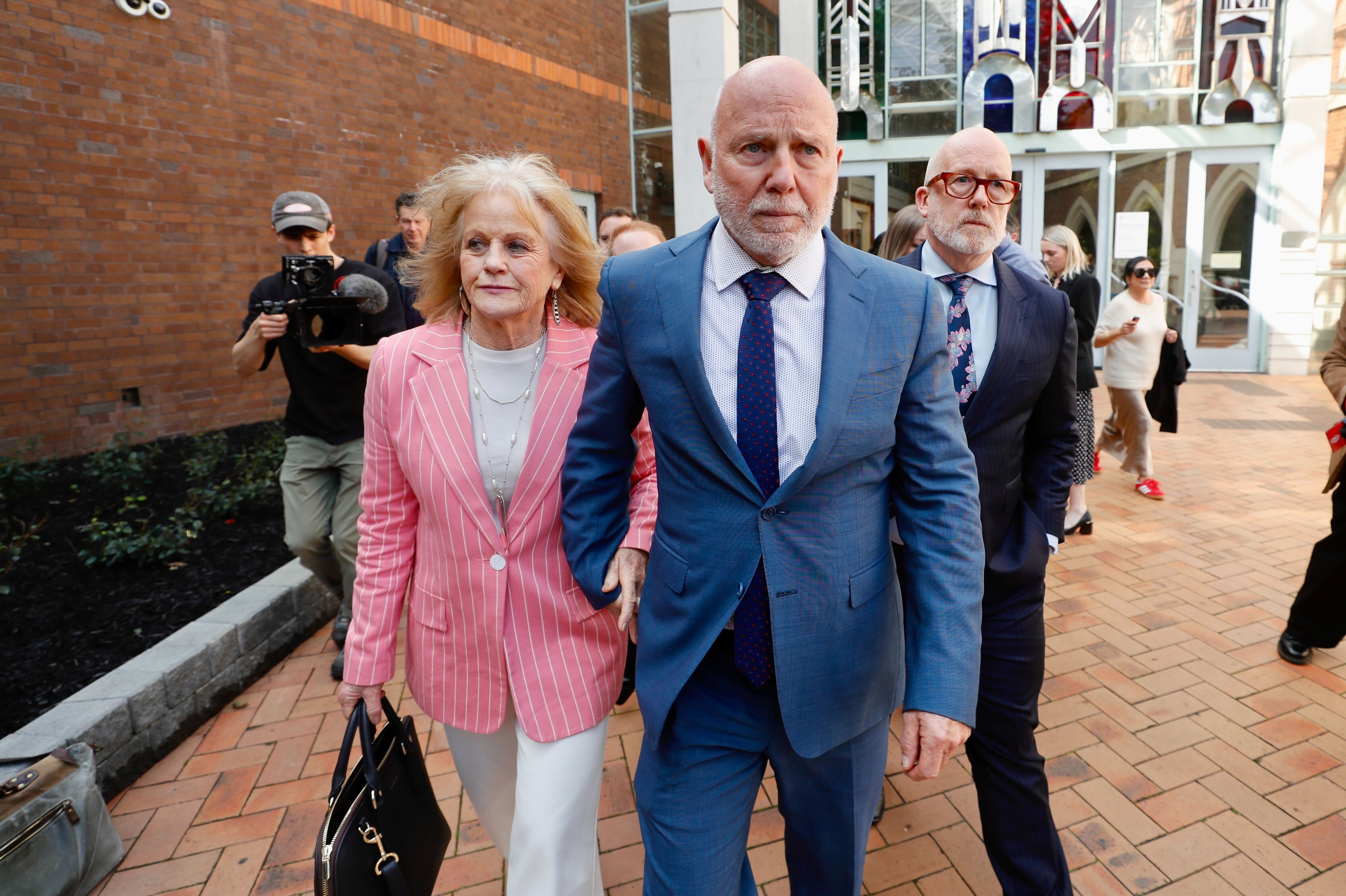 Philip Polkinghorne leaves the High Court at Auckland with his sister Ruth Hughes last month after he was found not guilty of murdering his wife, Pauline Hanna. Photo / Dean Purcell