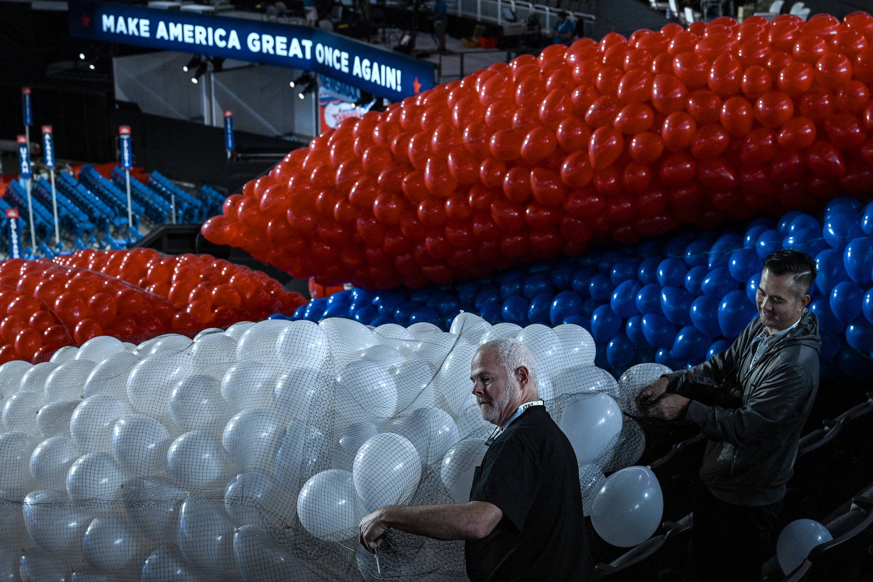 Setting up for the Republican National Convention in Milwaukee. The shooting in Pennsylvania occurred two days before Republicans were set to gather for their nominating contest. Photo / Kenny Holston, The New York Times