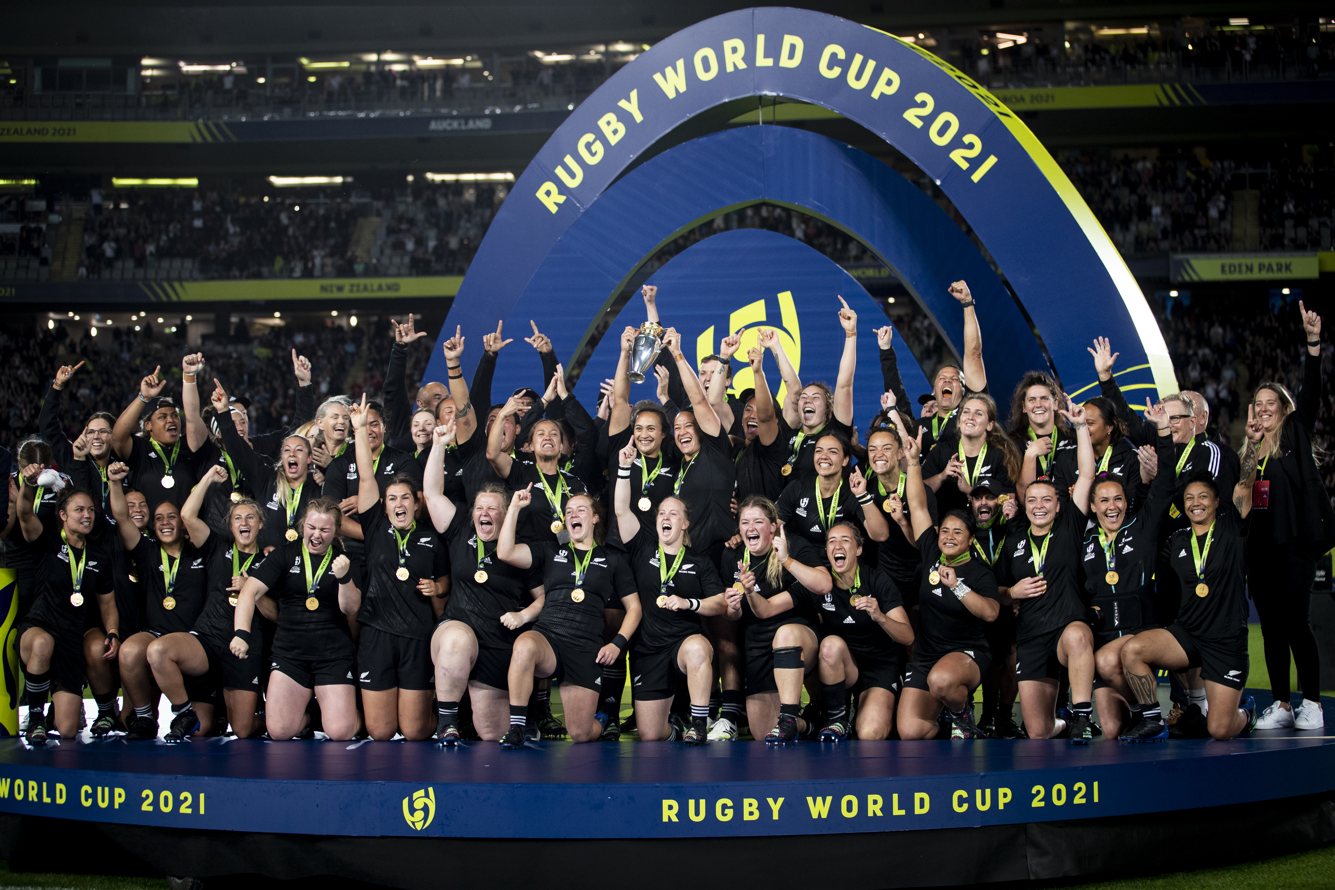 The Black Ferns celebrate winning the Rugby World Cup at Eden Park in 2022. Photo /  Dean Purcell