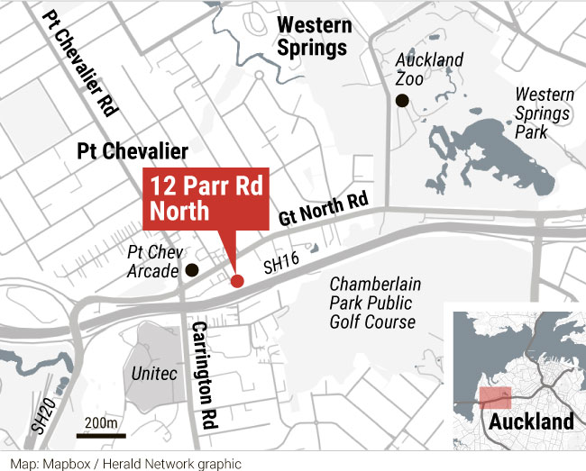 A map showing 12 Parr Rd in Pt Chevalier.