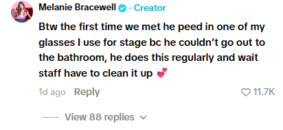 Melanie Bracewell accused Aussie comic Dave Hughes of urinating in her glass.