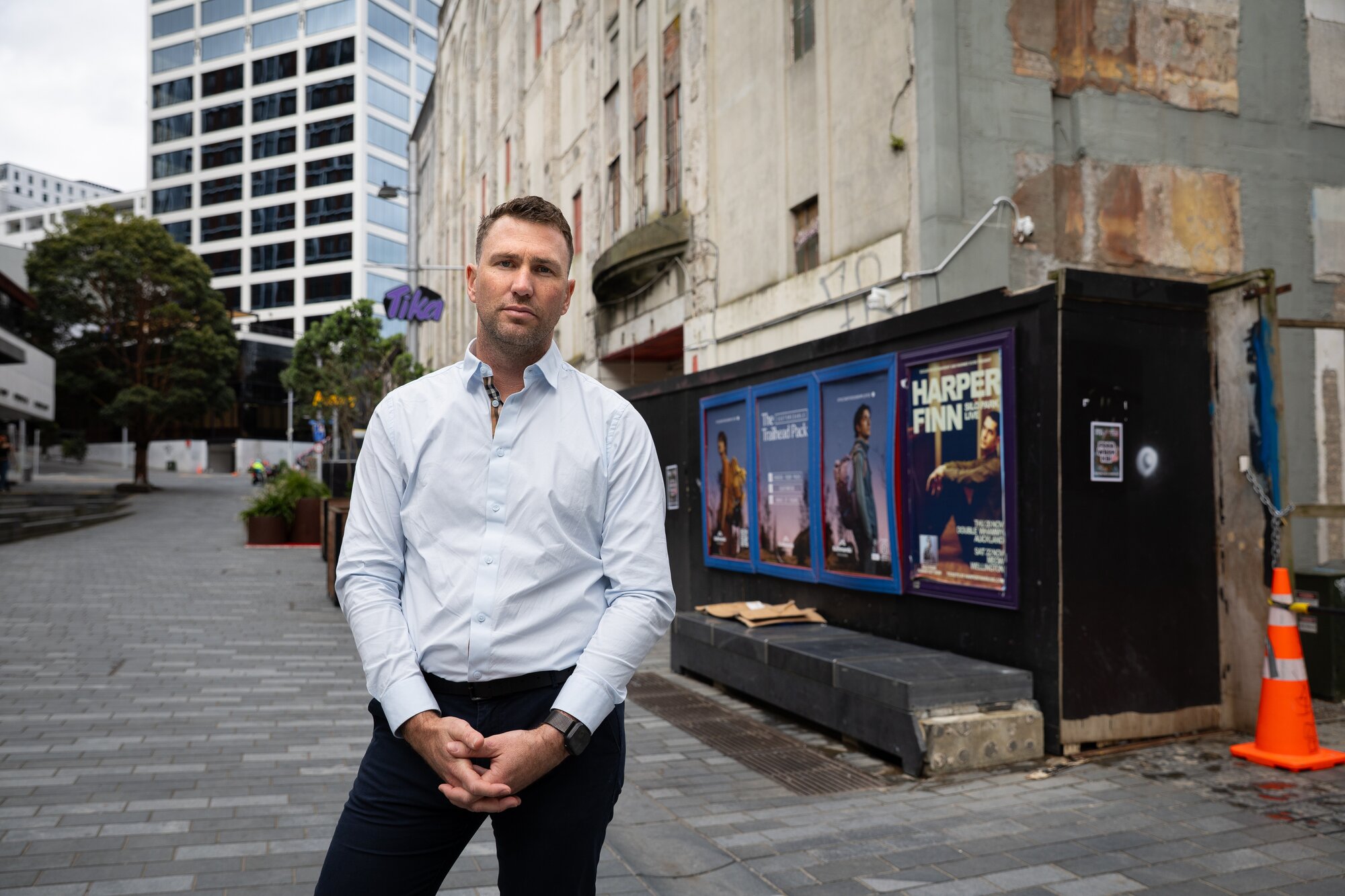 Steve Bielby, owner of the St James Theatre, outside its rear entrance on Lorne St. Photo / Sylvie Whinray