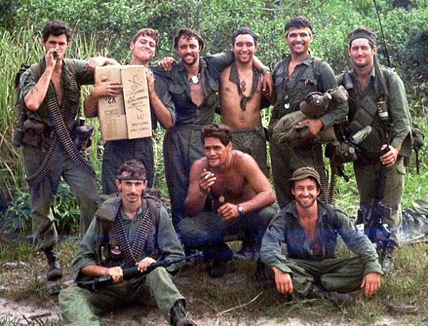 Sir Wira Gardiner is pictured in Vietnam as a lieutenant (second-from-right in the back row). Also pictured are (L-R) Private Russ Tulloch, Pte Lindsay Churchill, Cpl Gordon Benfell, L/Cpl Geogg Dixon, Cpl Bob Passey. In the front row are Pte Doug McNally, Sgt Lima Karaka, Pte Graham Ferguson. 