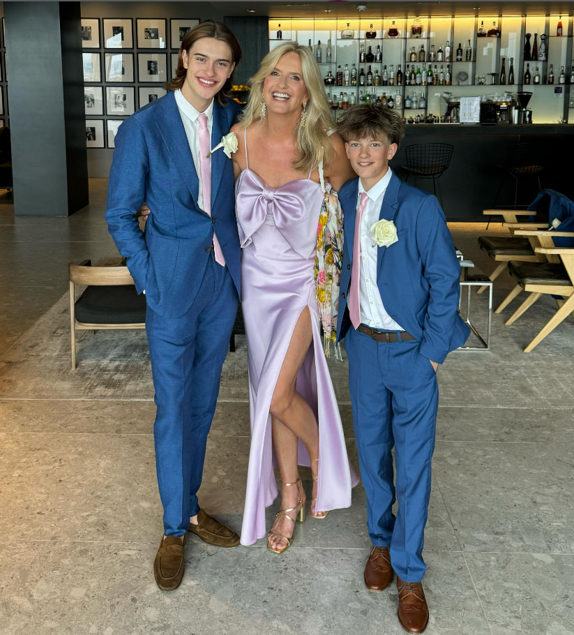 Penny Lancaster with her two sons Alistair and Aiden before heading off to the wedding of Rod Stewart's (and Rachel Hunter's) son Liam in Dubrovnik. Photo / Penny Lancaster Instagram