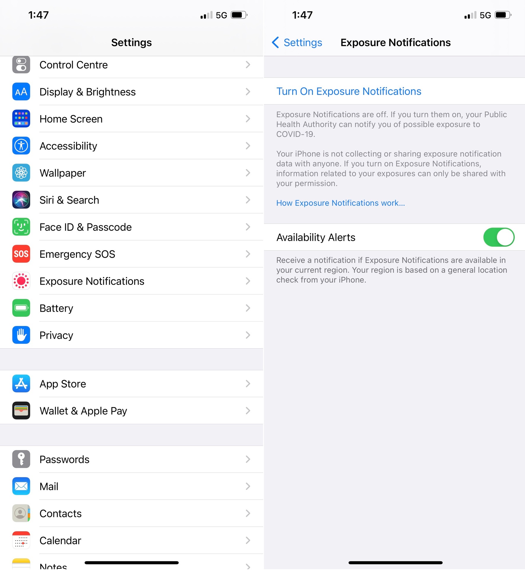 If you're using iOS 13 or 14 (the free software that runs Apple's iPhone), click Settings and you'll see a new Exposure Notifications option (see main text). An Android equivalent is pending.