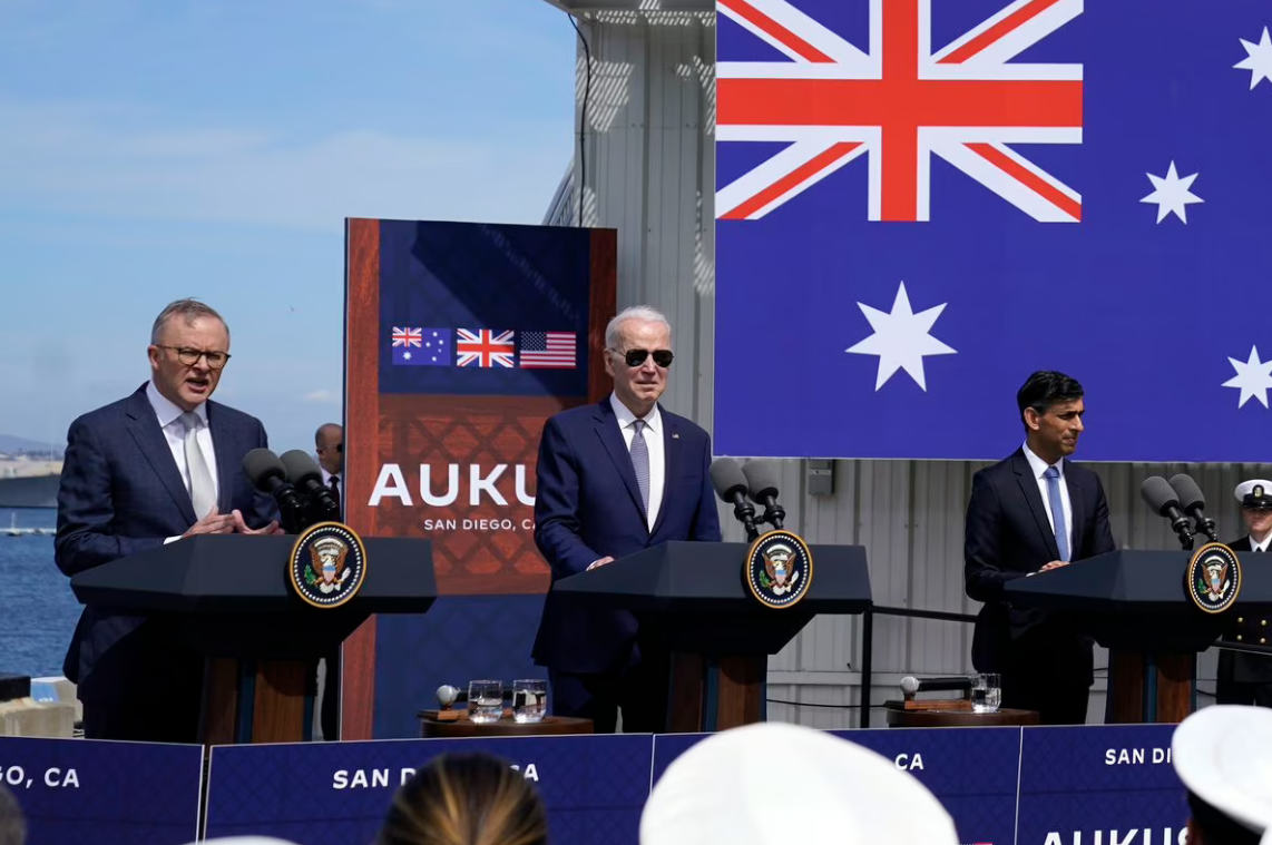 Aukus is a strategic defence partnership between Australia, the UK and the US. Photo / AP