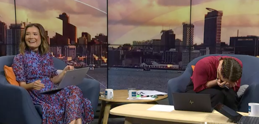 Jenny Suo and Jenny-May Clarkson were in fits of laughter. Photo / TVNZ