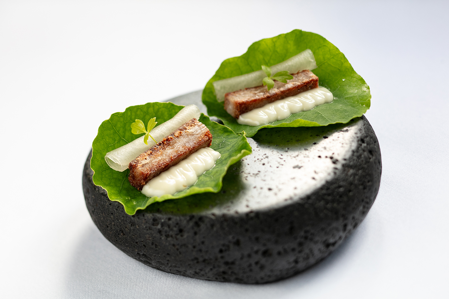The duck on nasturtium leaf on the menu at The Grove. Photo / Babiche Martens
