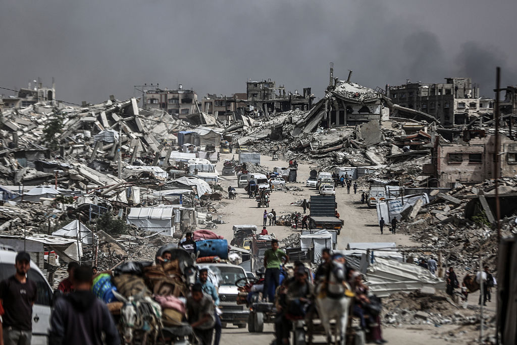 Palestinians flee with their belongings to the safe areas after Israeli airstrikes in Gaza City on May 17, 2025. Photo / Getty Images