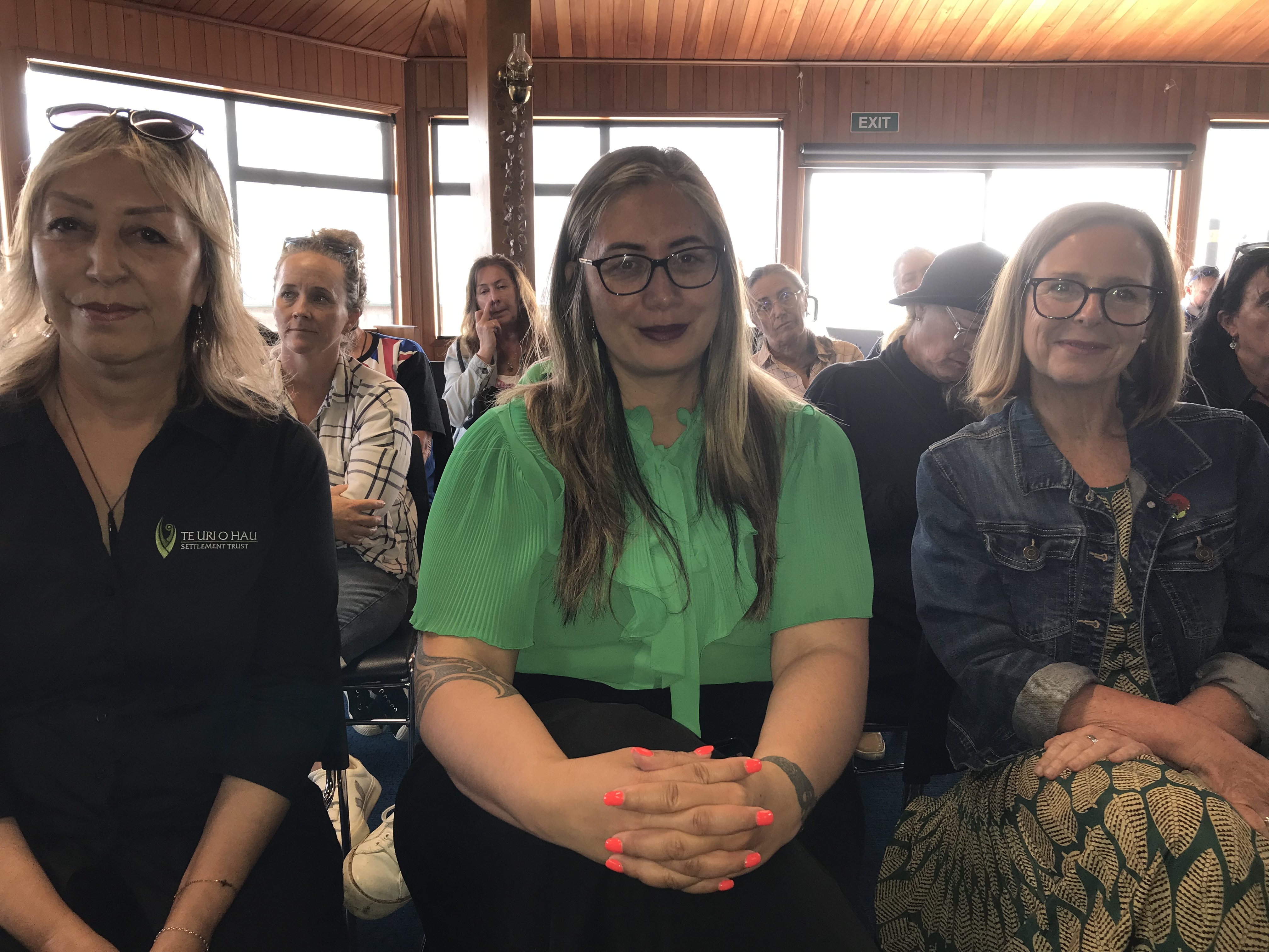 Wanting to keep Kaipara’s Ruawai climate adaptation pilot at Wednesday’s council meeting were (from left): Te Uri o Hau settlement trust deputy chair Georgina Connelly, Tai Tokerau-based Green list MP Hūhana Lyndon and Ruawai pilot community panel co-chair Anna Curnow. Photo / Susan Botting