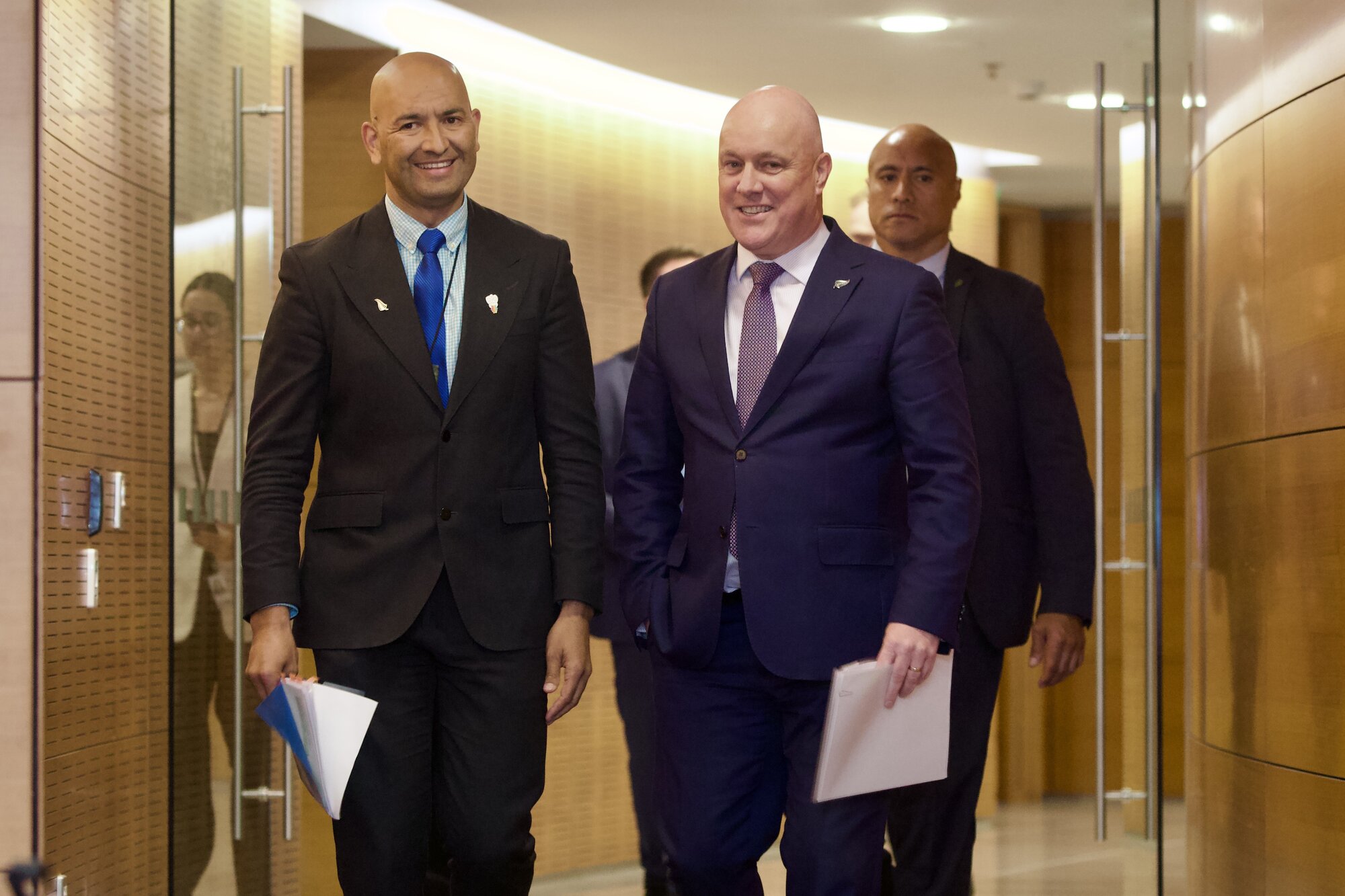 Associate Housing Minister Tama Potaka (left) and Prime Minister Christopher Luxon say the Government has spent half a billion dollars helping people in homeless situations. Photo / Mark Mitchell