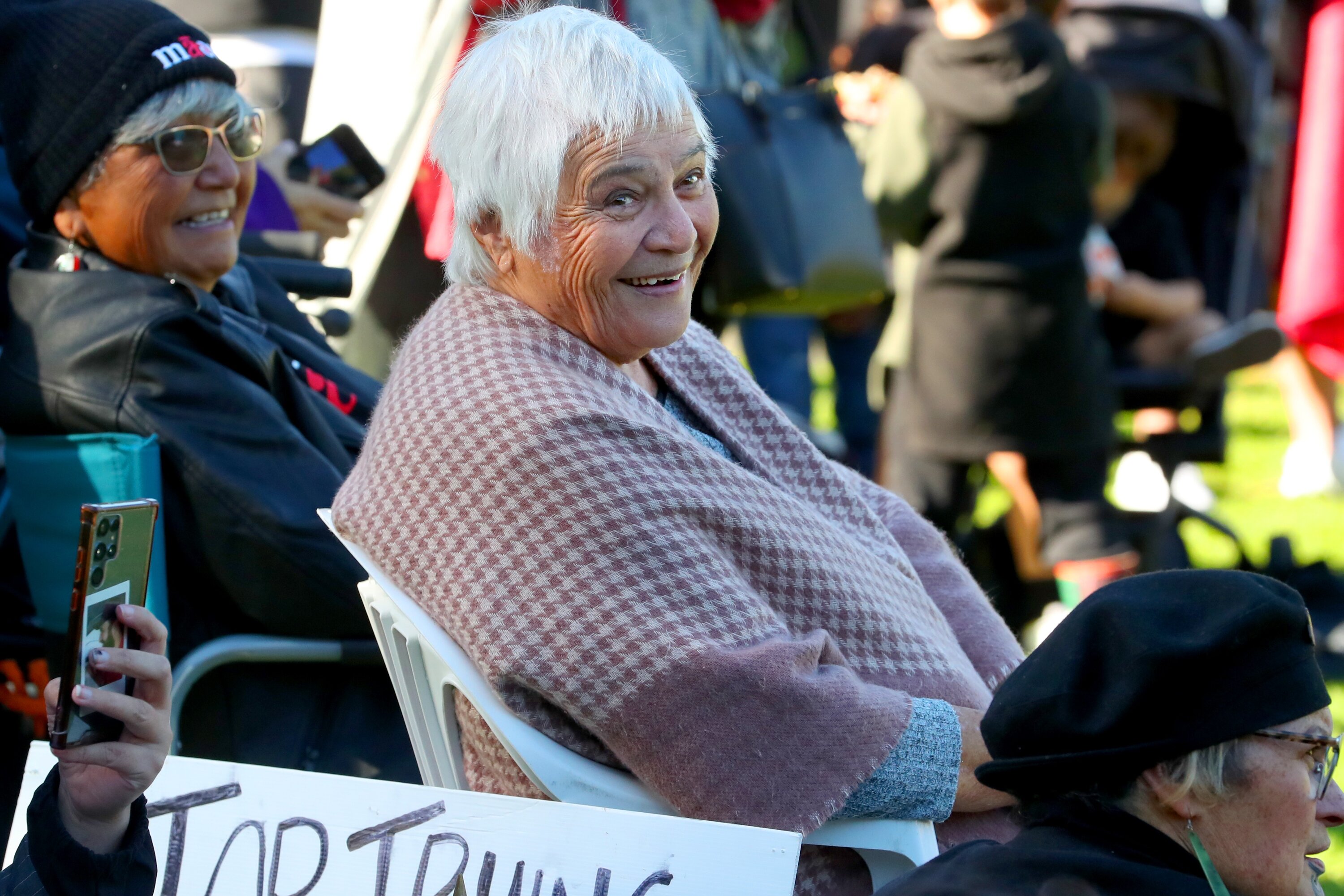 Dame Tariana Turia at Pākaitore on the day of Māori Party day of action/protest. Photo / Bevan Conley
