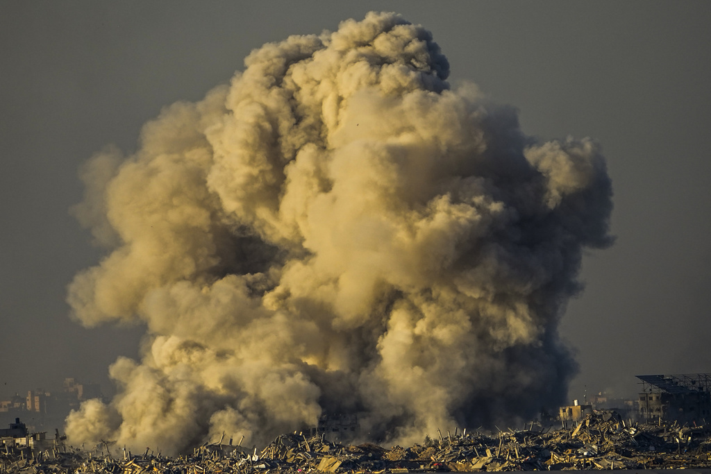 Smoke rises following an Israeli bombardment in the Gaza Strip, as seen from southern Israel. Photo / AP