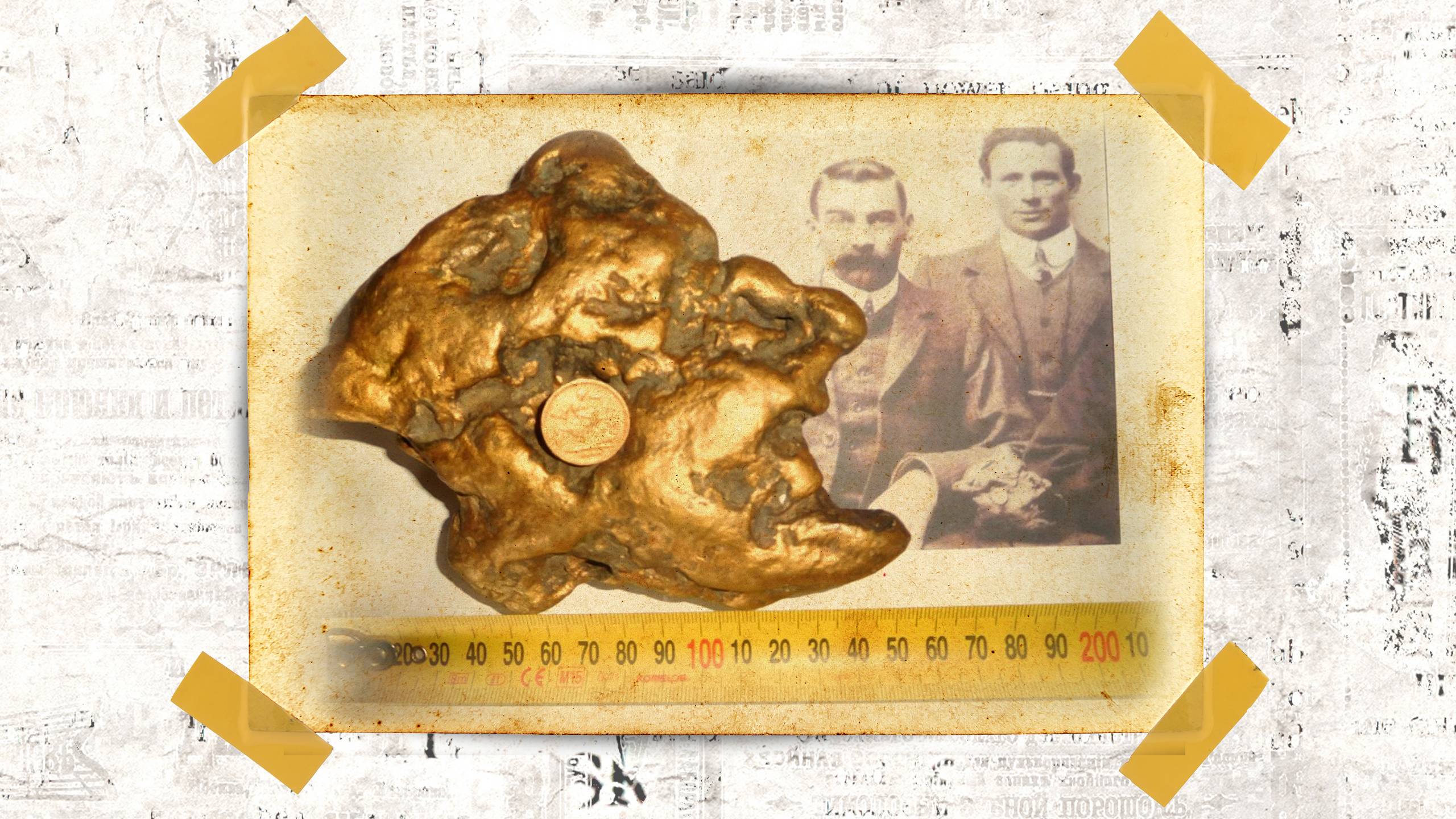 A life-size replica of the Roddy Nugget, pictured with a half sovereign coin for comparison.  Graphic / Laura Hutchins, Photos / Supplied via Heather Detlaff