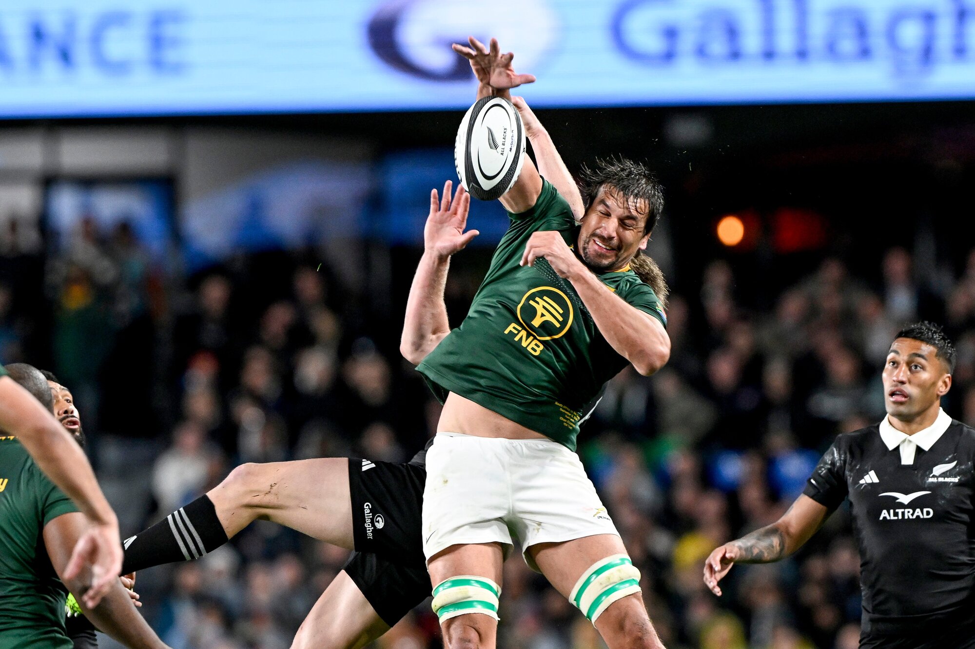 Springboks lock Eben Etzebeth leaps high for the ball. Photo / Photosport