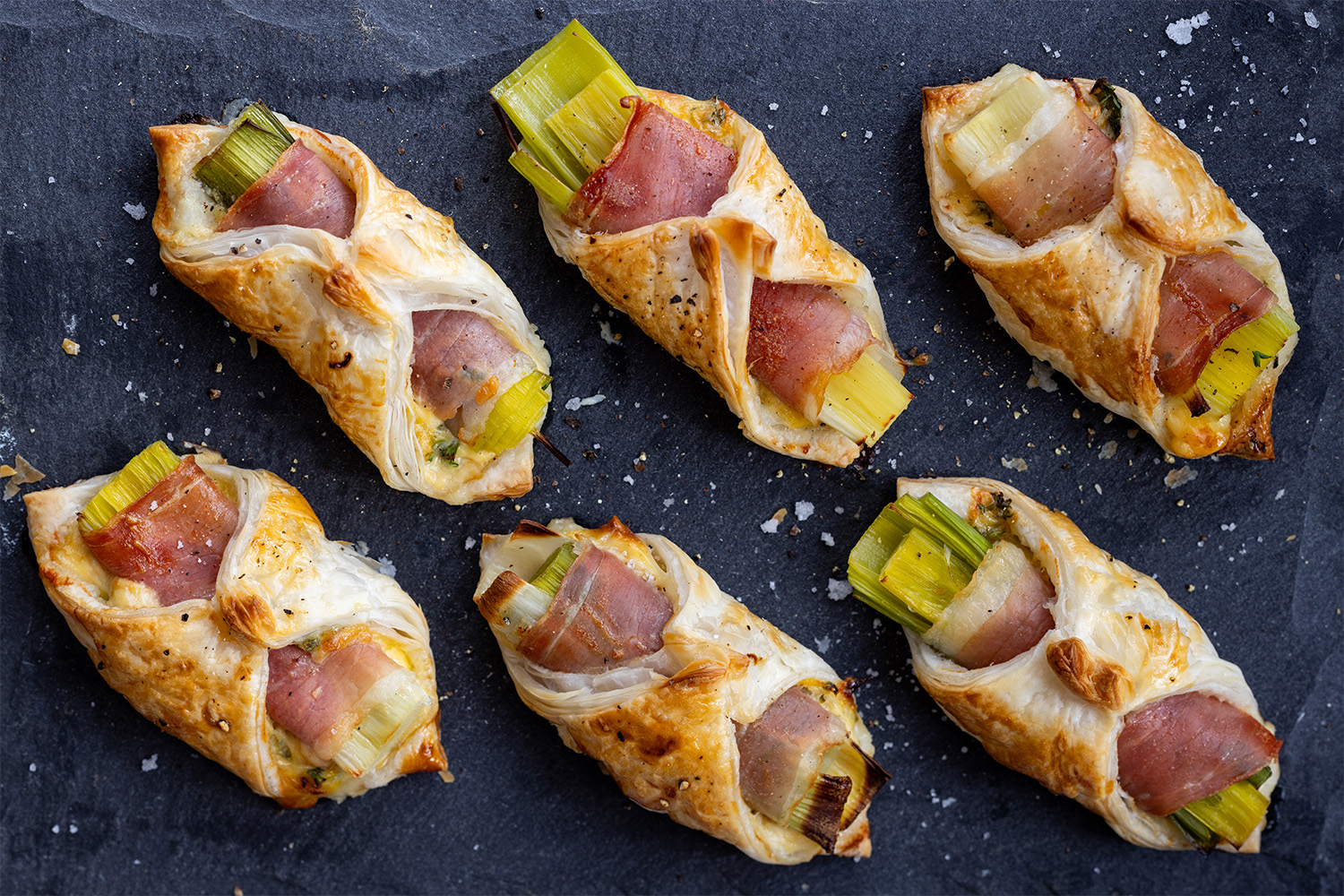 Leek and prosciutto pastry. Photo / Babiche Martens