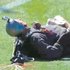 Swirling winds made a skydiver slam into the ground at Eden Park, injuring his leg, during a halftime aerial display yesterday at the Warriors match. Photo / SkySport, 3 News