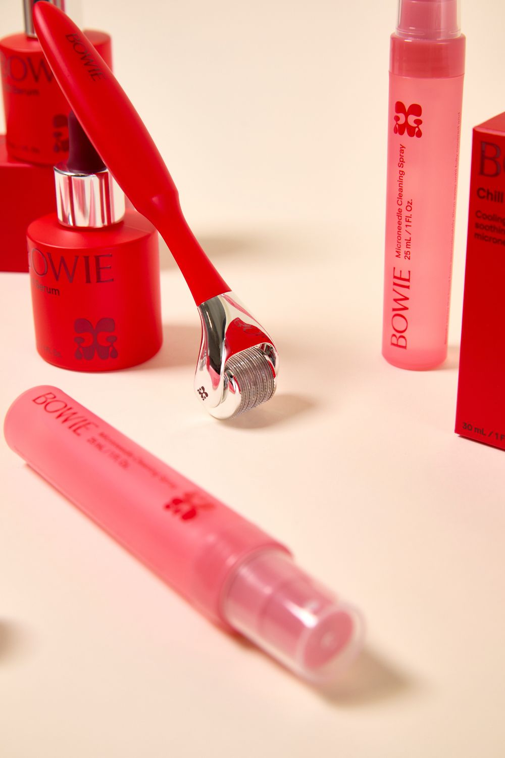 As with any type of needling - sanitising is paramount. Bowie's Cleaning Spray helps to disinfect the microneedling tool head pre- and post-roll. Photo / Clara Jane