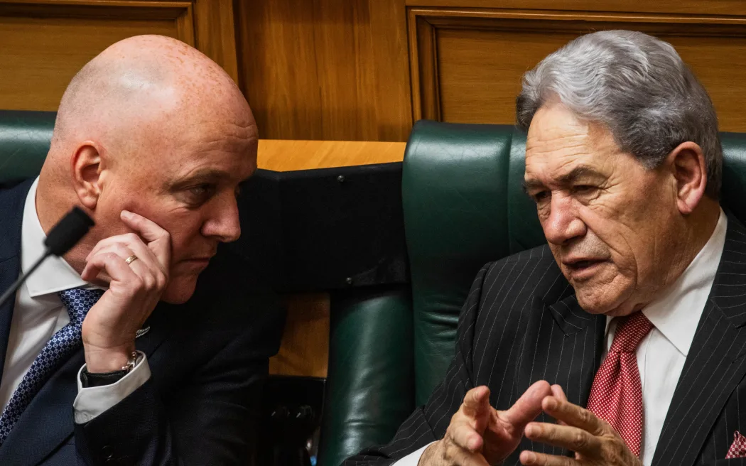 Foreign Minister Winston Peters, right, says Prime Minister Christopher Luxon did not consult him before trade phone calls with world leaders. Photo / Samuel Rillstone, RNZ