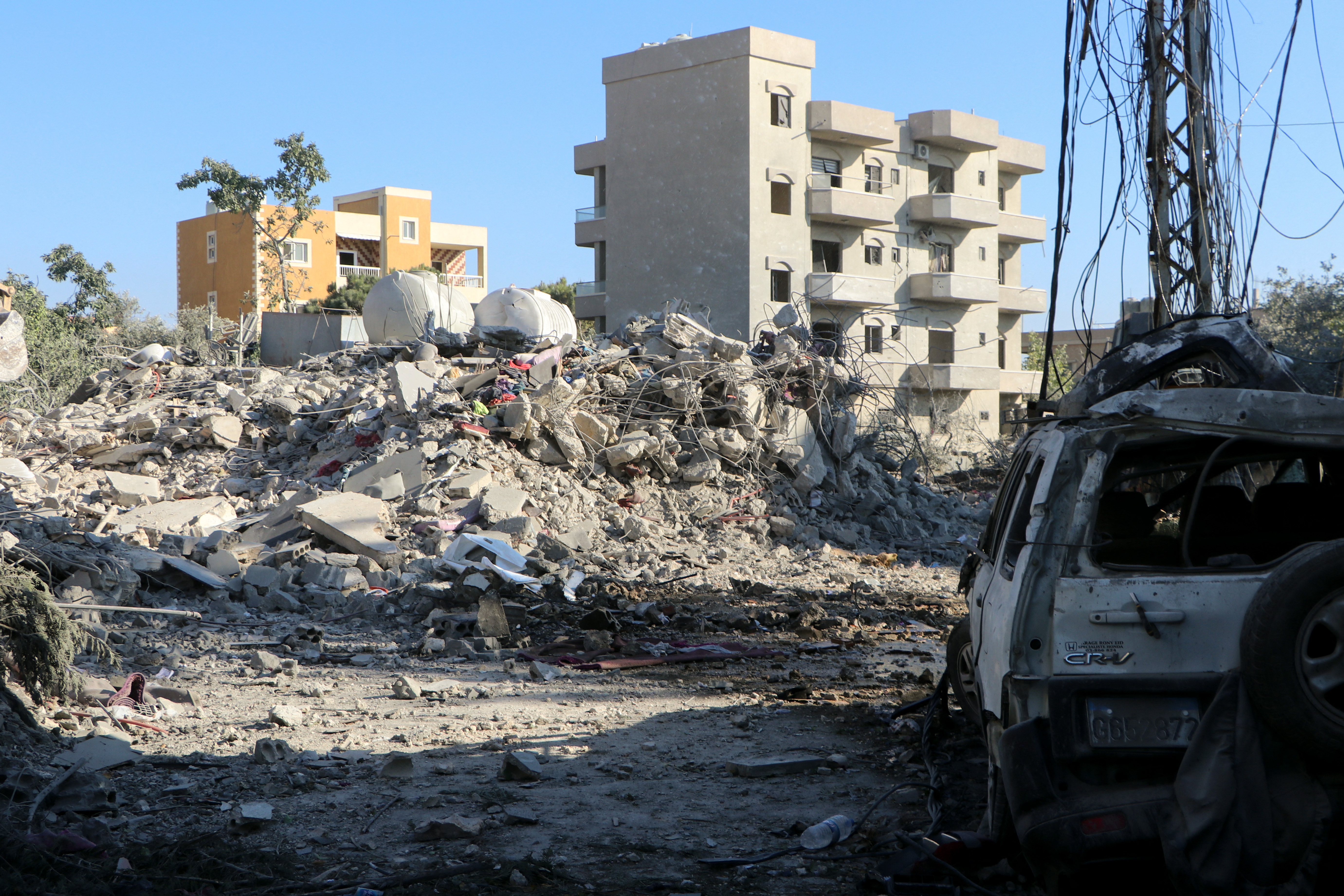Debris and rubble from a destroyed building lie at the scene of an Israeli strike in the southern Lebanese village of Burj el-Shmali. Photo / AFP