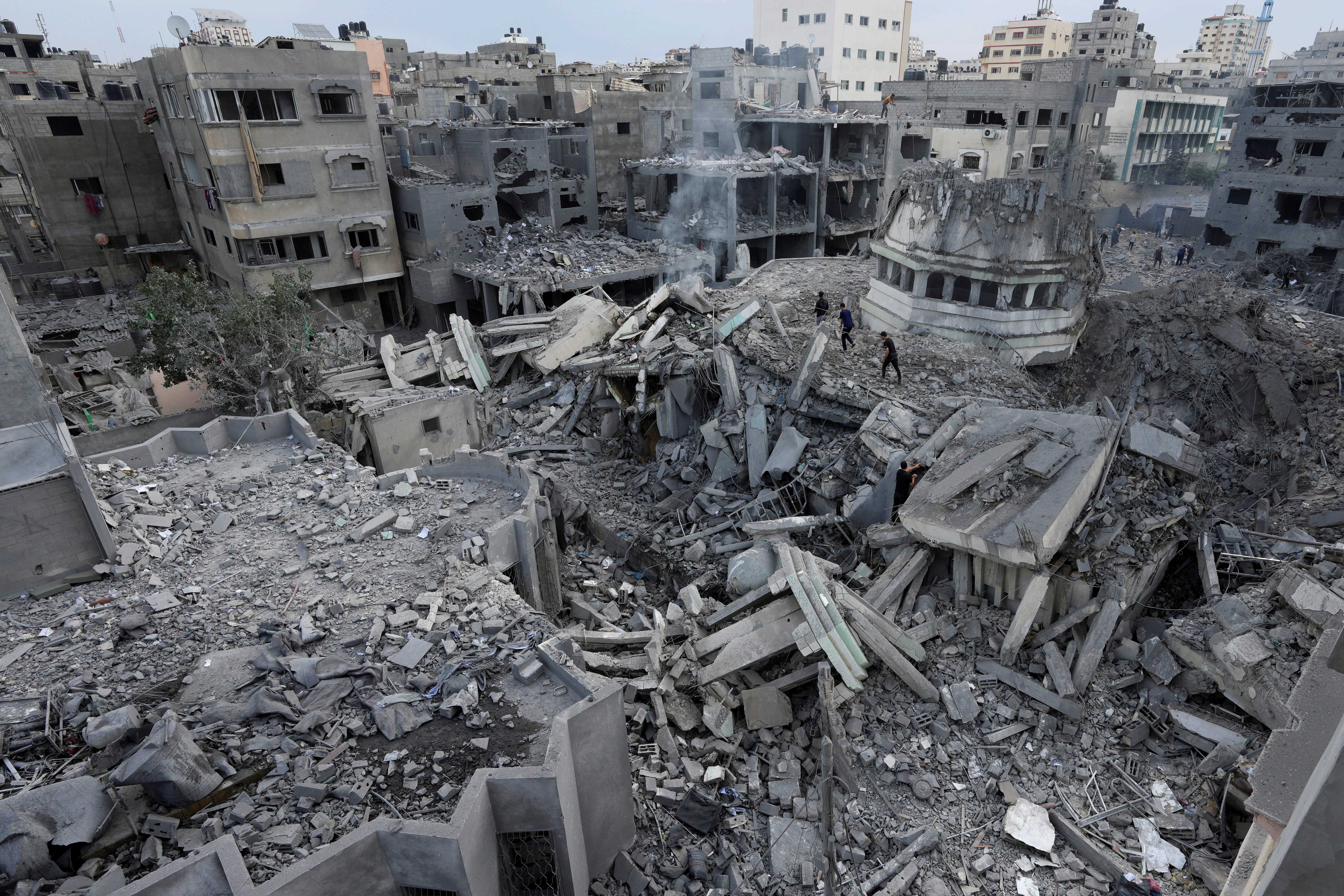 A view of the rubble of buildings hit by an Israeli airstrike, in Gaza City on October 10. Photo / AP