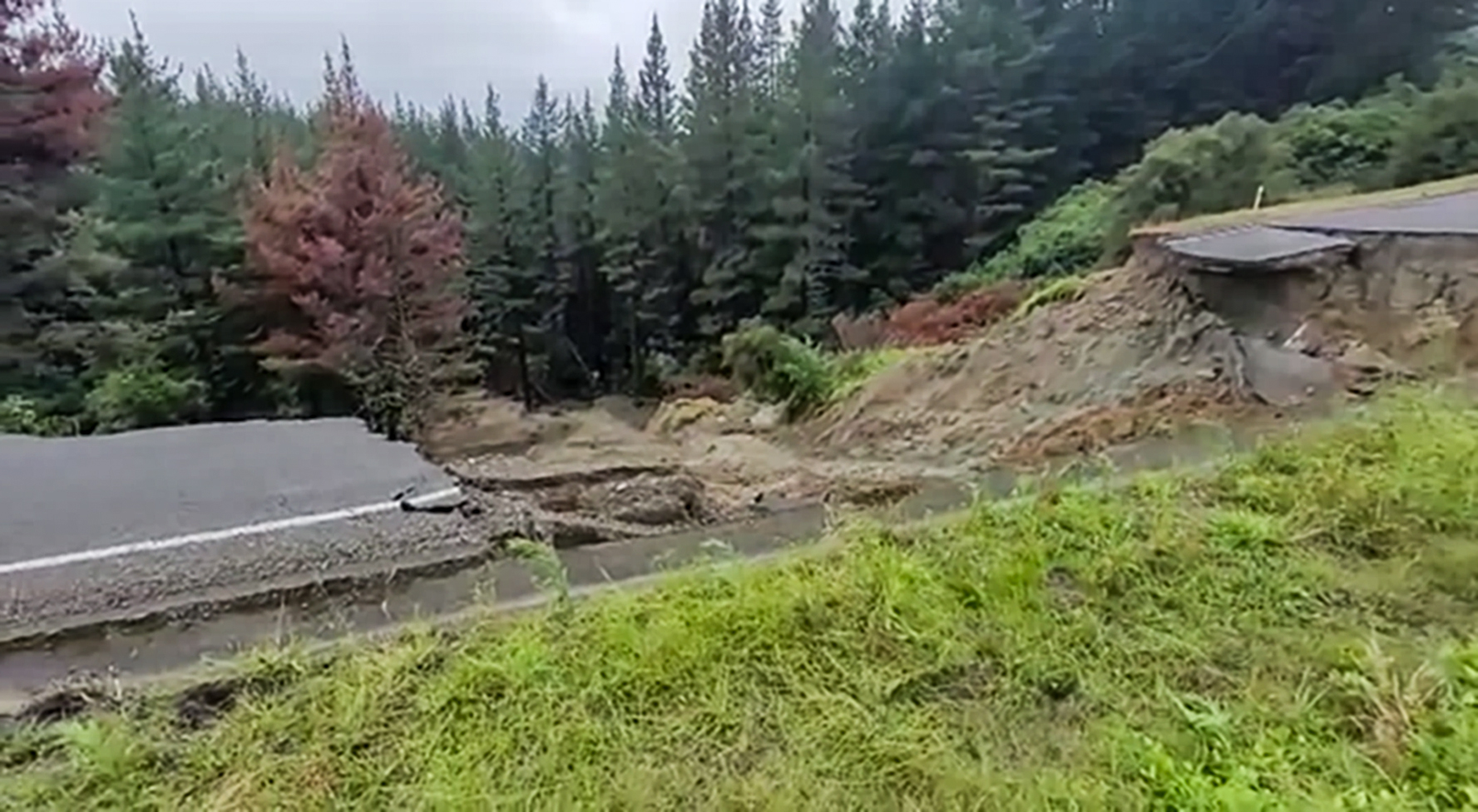 State Highway 5 between Glengarry and Te Pōhue, in Hawke's Bay, was badly damaged during Cyclone Gabrielle. Photo / Waka Kotahi