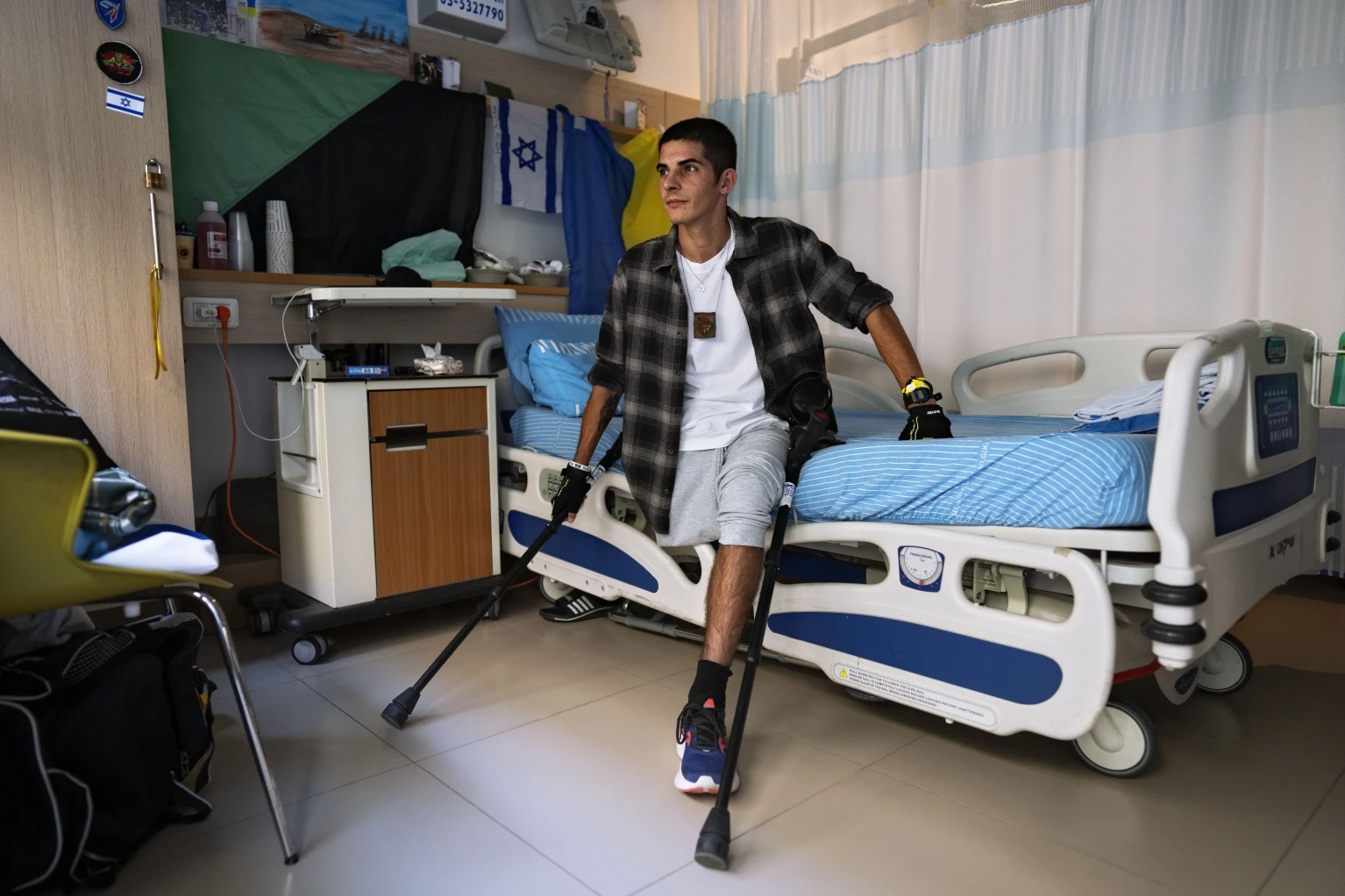 Israeli reservist Igor Tudoran, 27, wounded in the war with Hamas, in his room at Sheba Hospital's rehabilitation division in Ramat Gan, Israel. Photo / AP