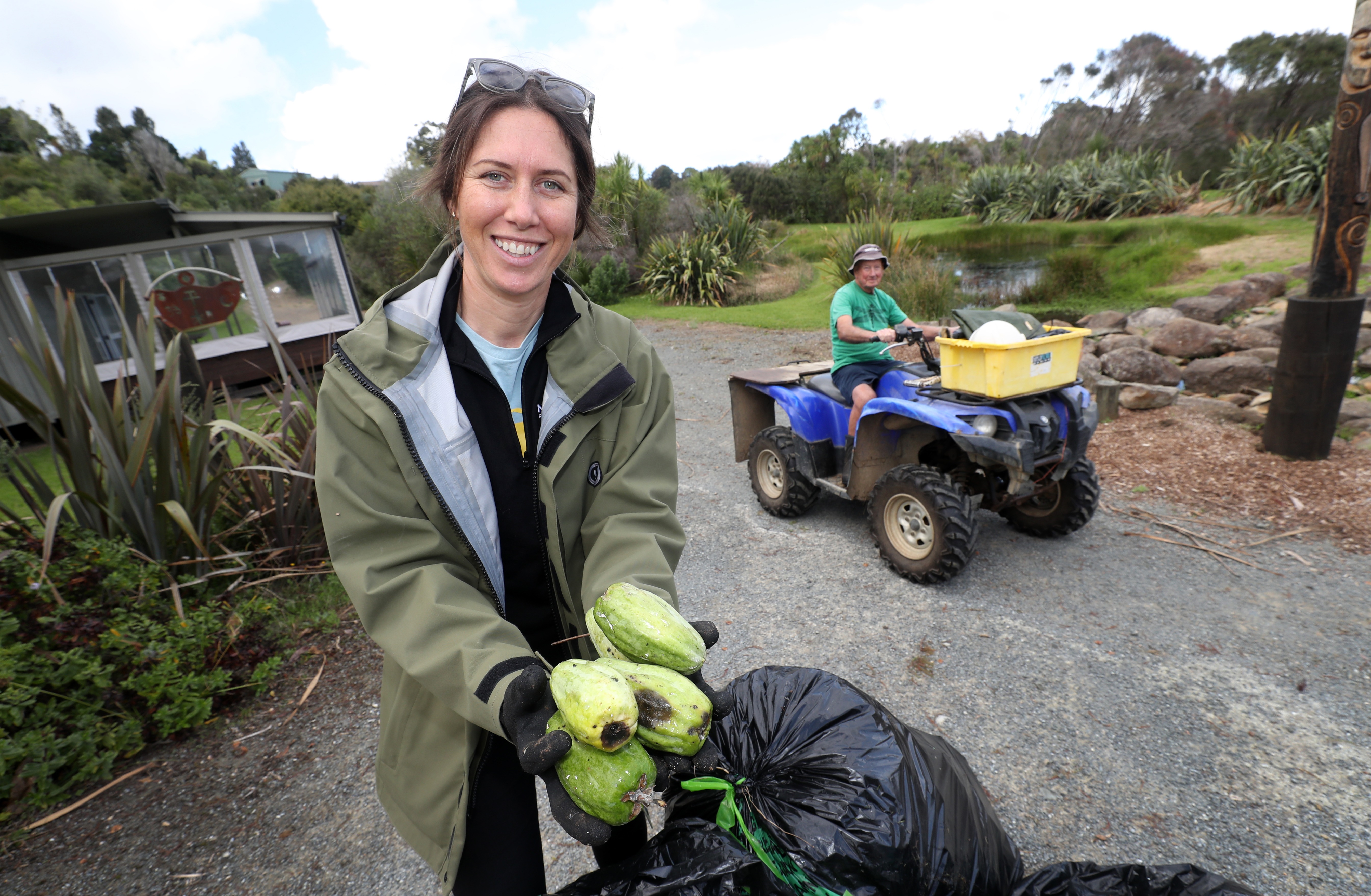 Tiakina Whangārei project lead Jo Skyrme has been trialling an initiative in which Onerahi residents can drop Moth plant pods off to a collection point at Jeremy Busck's Dragonfly Springs property for later disposal. Photo / Michael Cunningham.