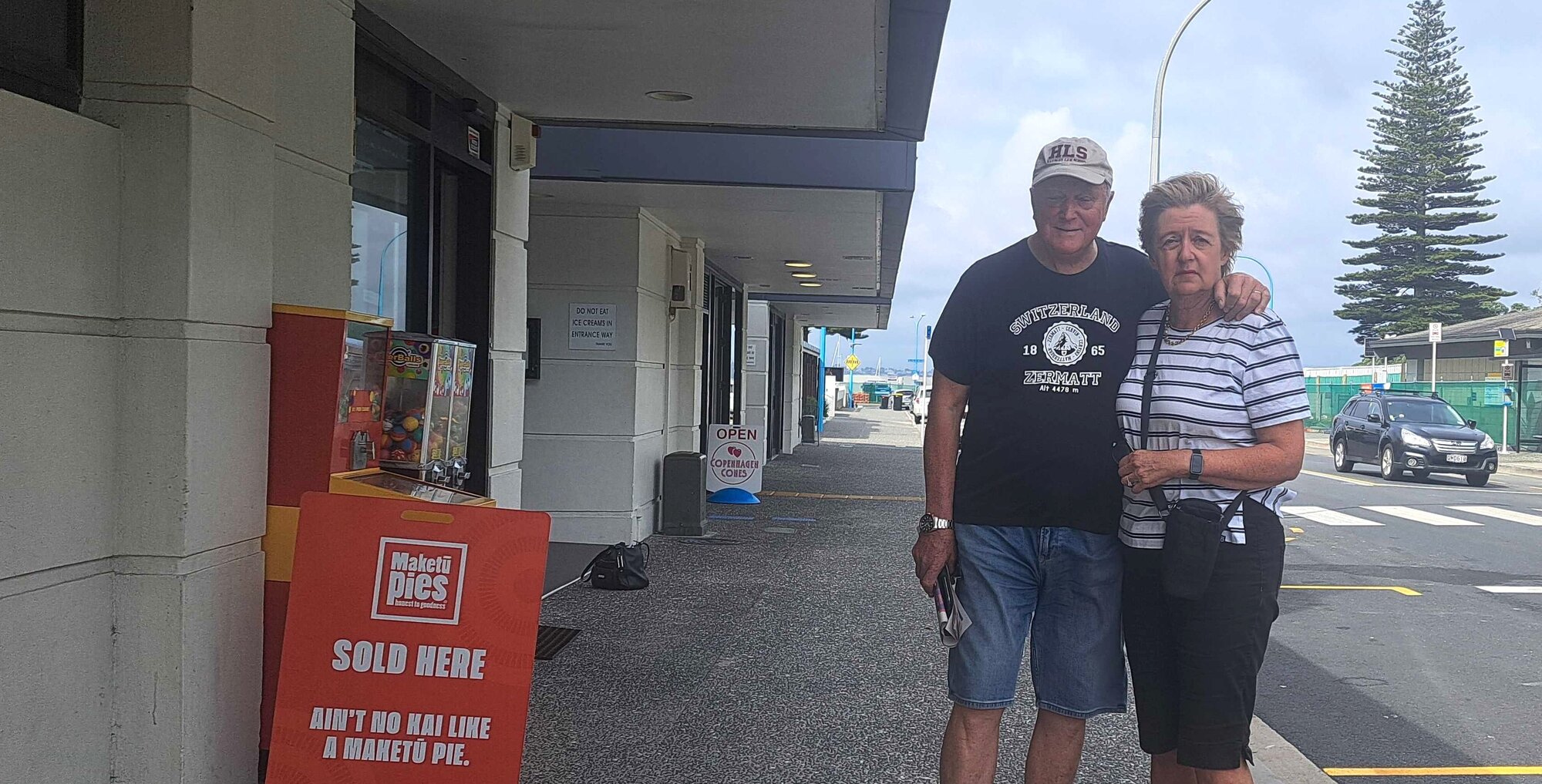 Aucklanders Stewart and Janice Germann are regular visitors to Mount Maunganui and customers of the Hot Spop Superette in Adams Ave. Photo / Sandra Conchie