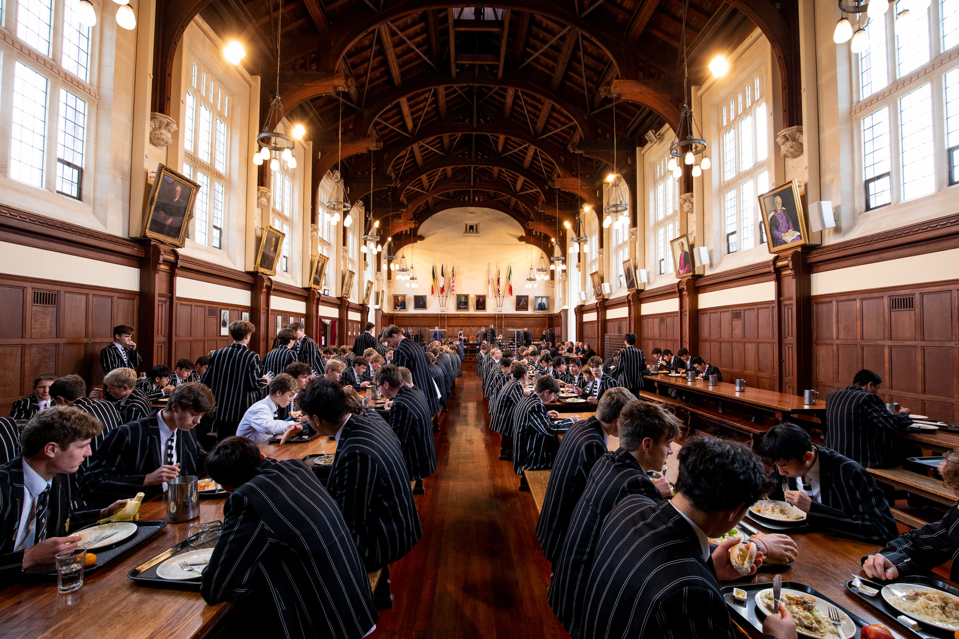 The dining hall at Christ's College. The buildings are modelled after traditional English style architecture. Photo / Supplied