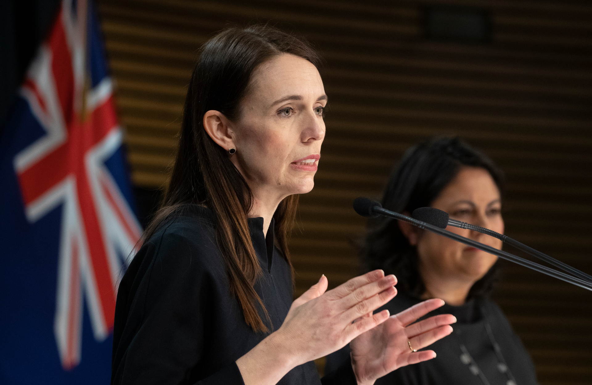 Prime Minister Jacinda Ardern during the post-Cabinet press conference with Covid-19 Response Minister Ayesha Verrall. Photo / Mark Mitchell