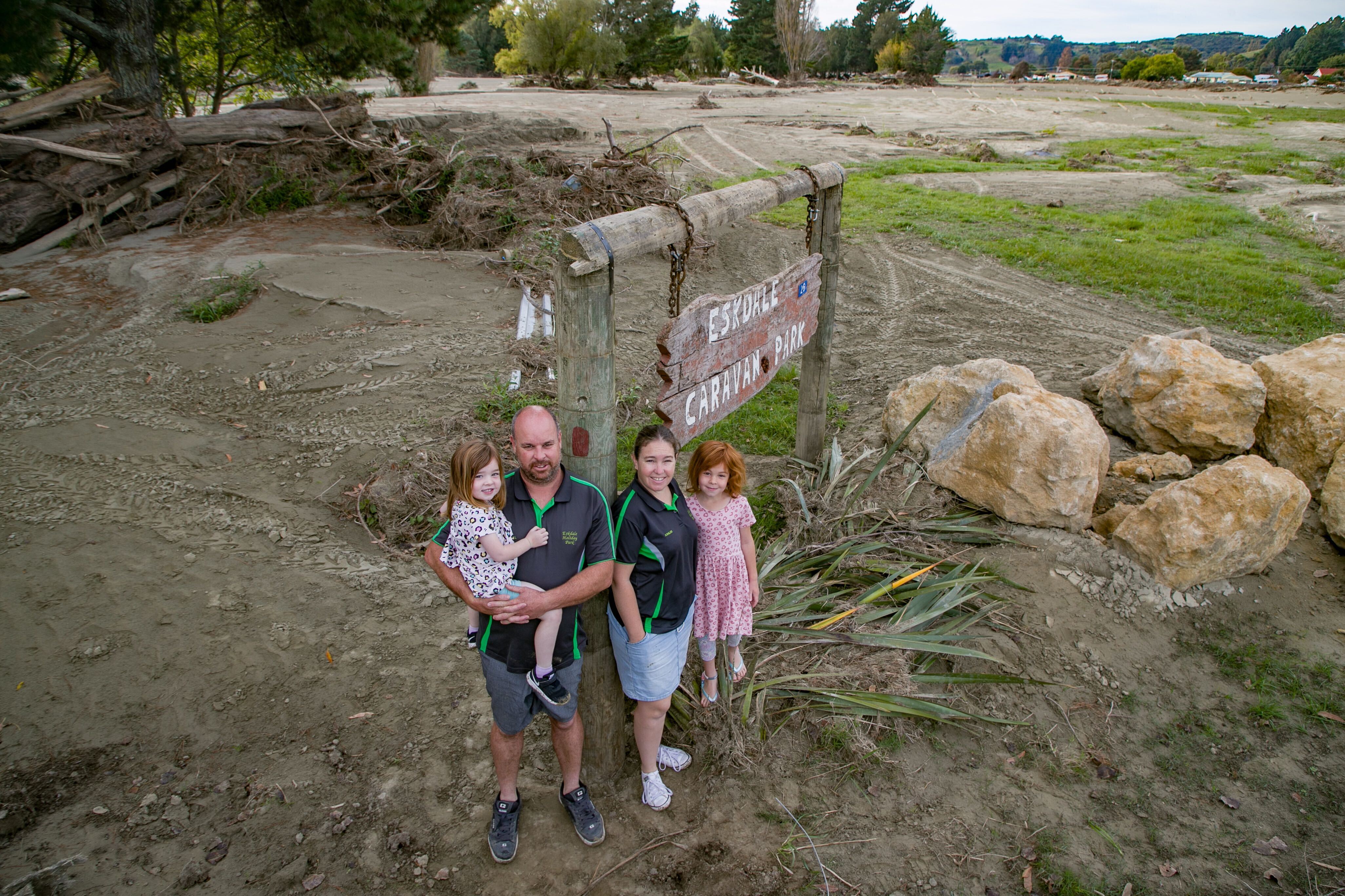 Dan and Ashlee Gale with their daughters at their property in Eskdale. Photo / Warren Buckland