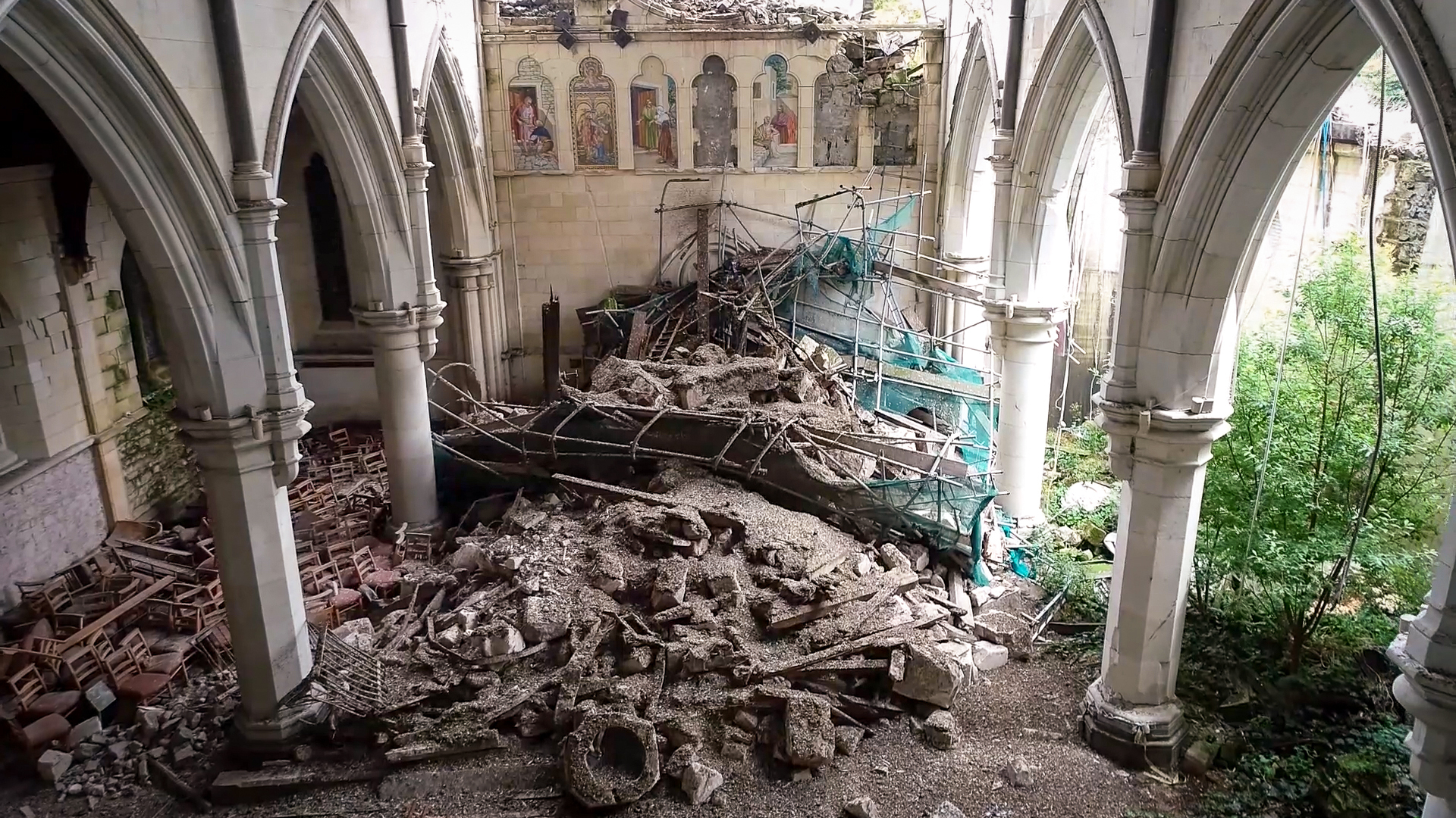The West Wall, which used to hold the large Rose Window above the main doors. Photo / Christ Church Cathedral Reinstatement Project 