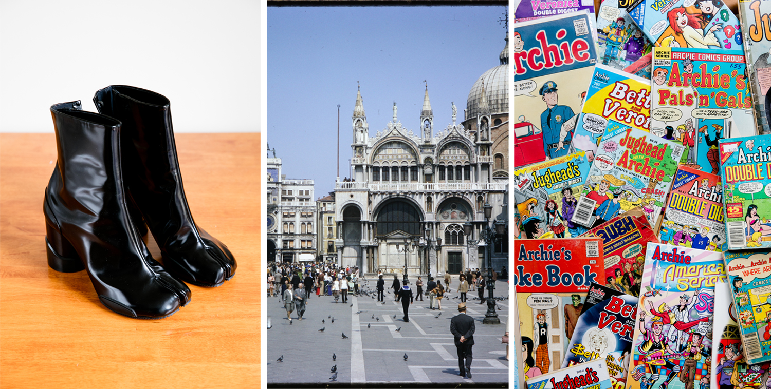  Tabi boots; Grandad’s slide photography collection; Archie comic collection. Pictures / Babiche Martens