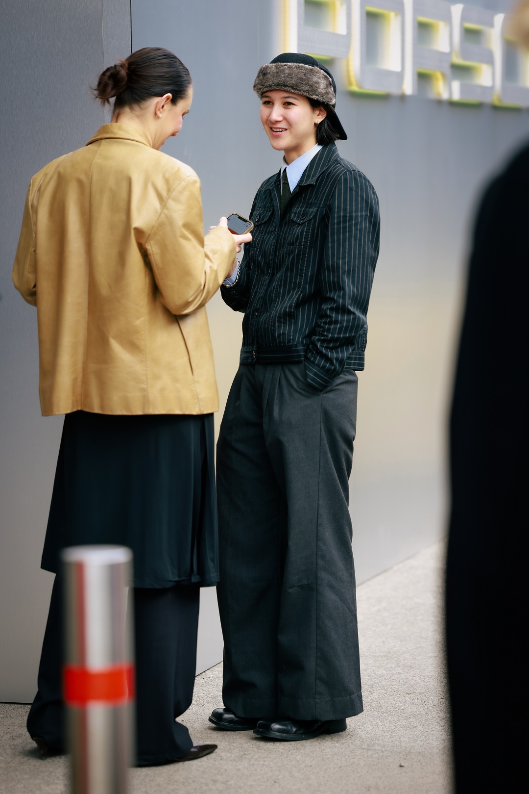 Two great jackets, one suede and the other pinstripe, at Carriageworks. Photo / Hanna Lassen, Getty Images