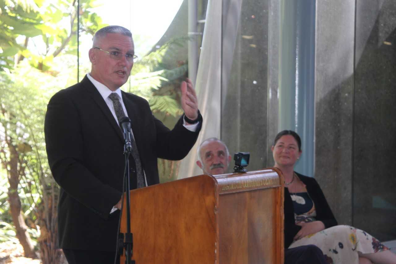 Kelvin Davis announcing $8.2 million in PGF funding at Te Ahu in Kaitaia. Photo / Peter Jackson