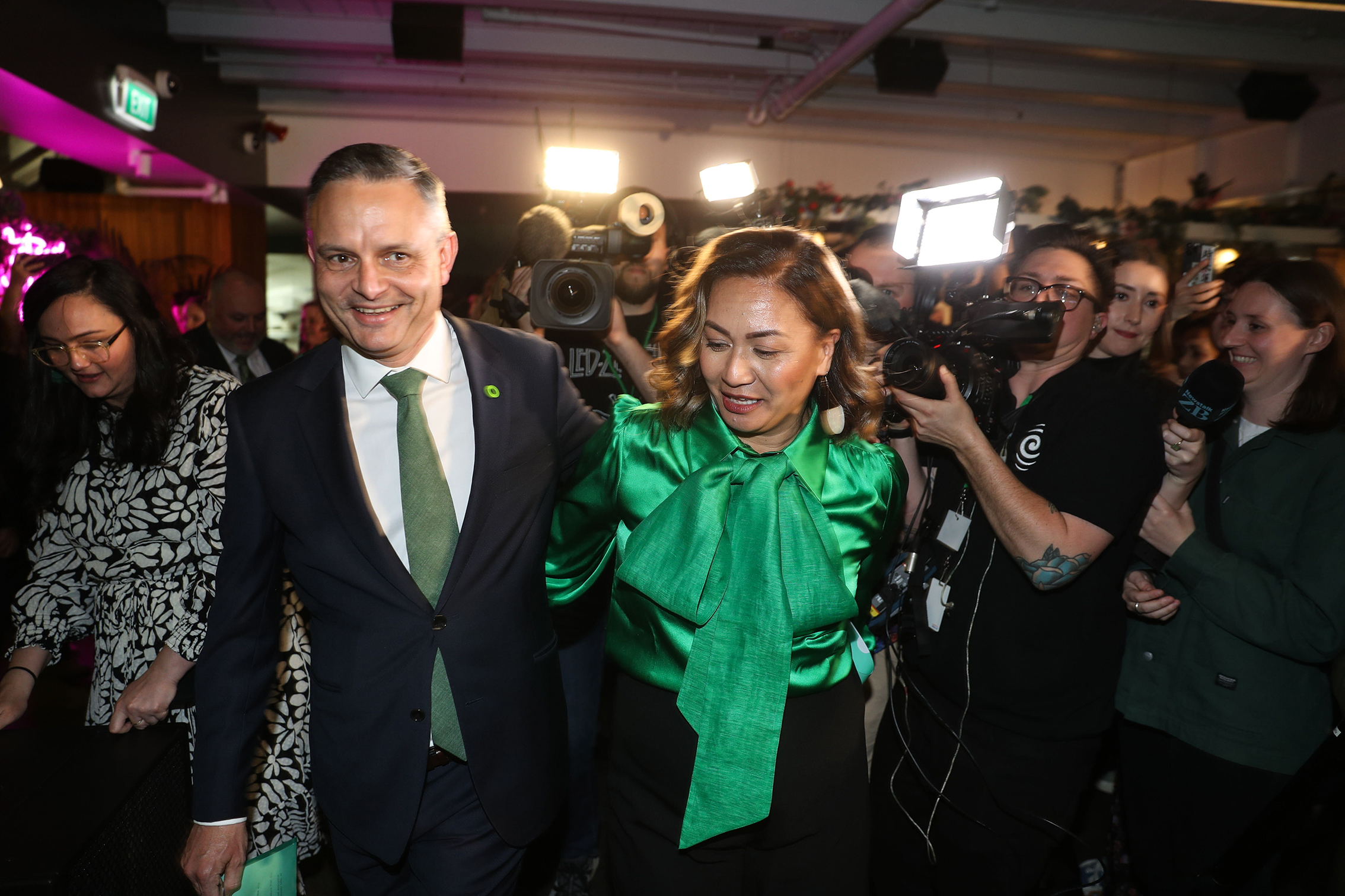 Co-leaders Marma Davidson and James Shaw during Election day last year. Photo / Michael Craig
