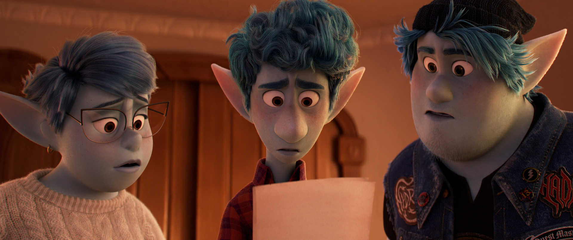 In this image released by Disney/Pixar, characters Laurel, voiced by Julia Louis-Dreyfus, from left, Ian, voiced by Tom Holland, and Barley, voiced by Chris Pratt, appear in a scene from