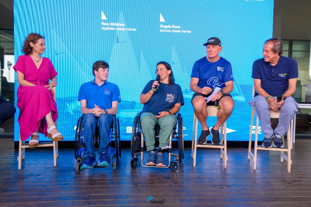 Grant Dalton (second from right) at the launch of the America's Cup adaptive sailing legacy programme in July. Photo / Americascup.com