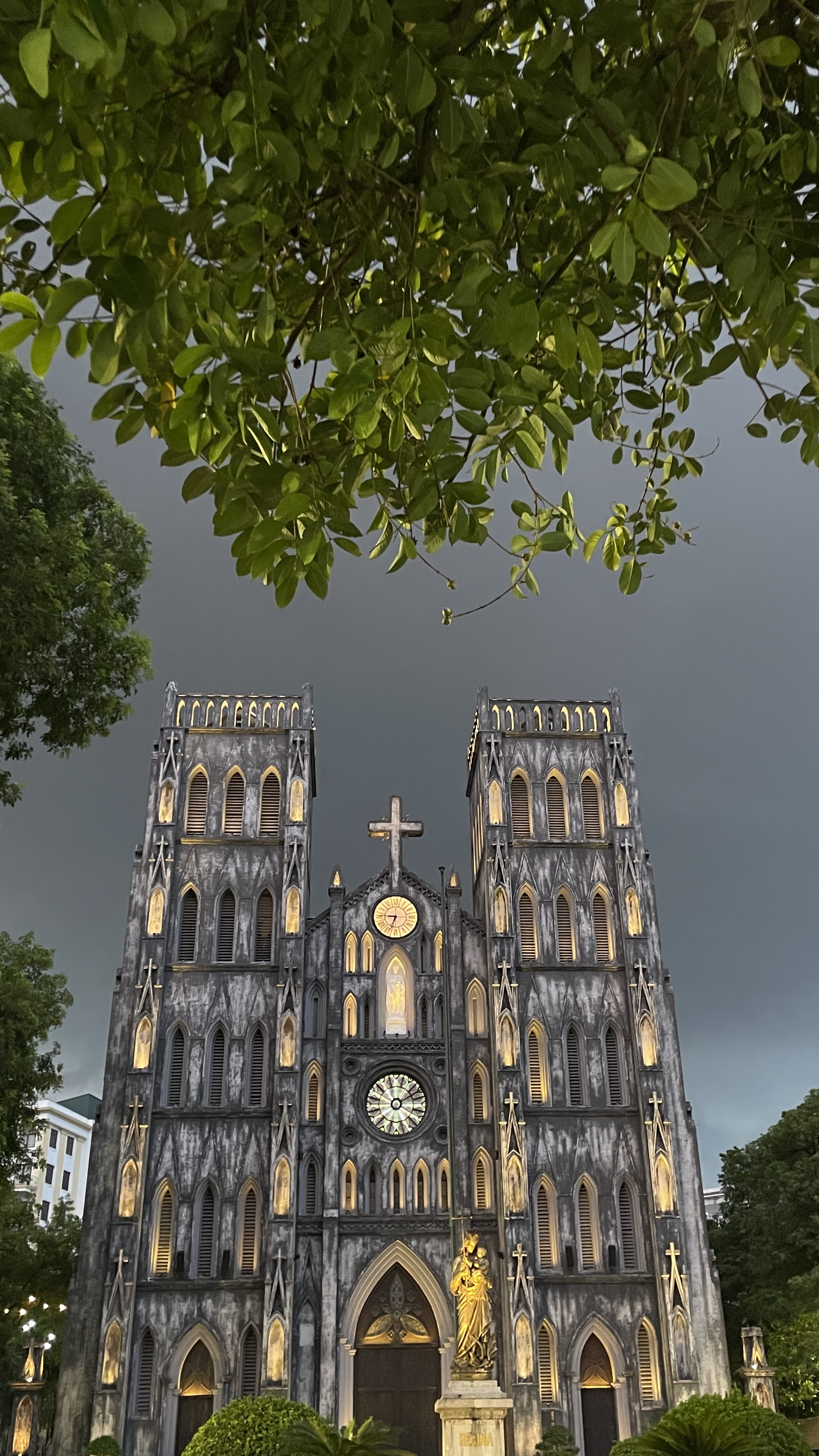 Saint Joseph's Cathedral in Hanoi at dusk. Photo / India Hendrikse