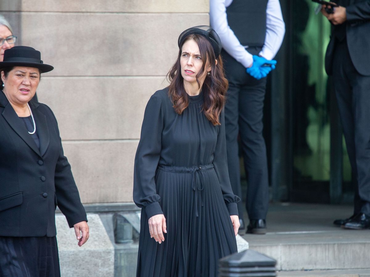Jacinda Ardern wearing the custom Dawei Zhang headpiece. Photo / Shutterstock