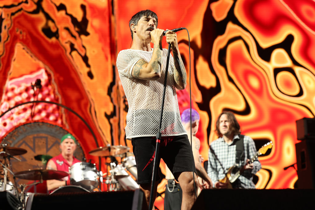 Chad Smith, Anthony Kiedis, Flea and John Frusciante of Red Hot Chili Peppers perform at Mt Smart Stadium. Photo / Getty Images