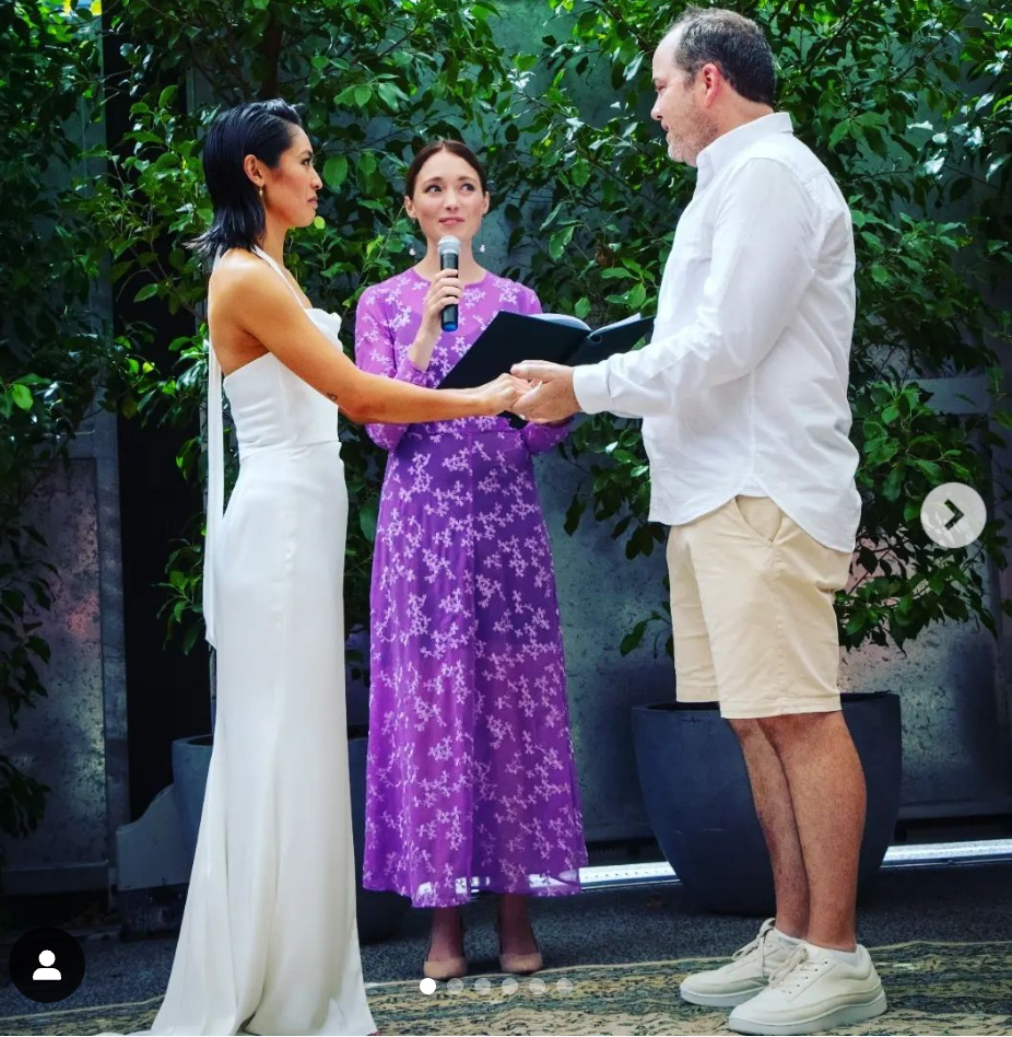 Antonia Prebble officiated the wedding of her friends, actress JJ Fong and veteran cinematographer Marty Smith in January. Photo / Instagram