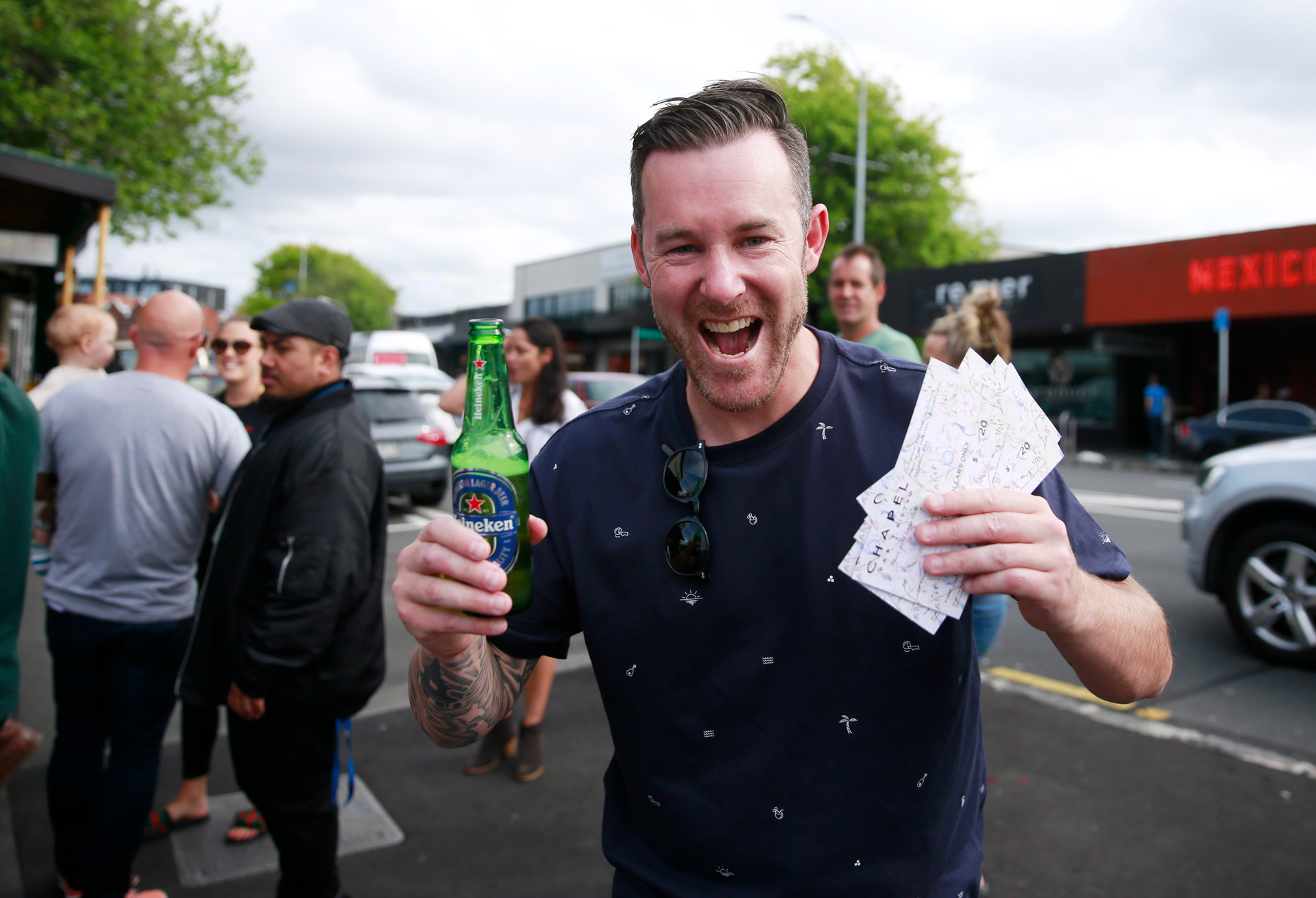 Chris Mansfield after winning a scooter race at an Auckland bar last year. Last week he was axed from reality show Married At First Sight amid domestic violence allegations. Photo / Doug Sherring 