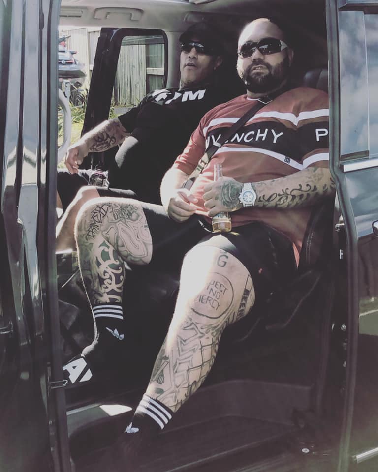 Mongols gang president Jim David Thacker, right, with senior member Leon Huritu. Both men were convicted of serious drugs and firearms charges following Operation Silk. Photo / Supplied