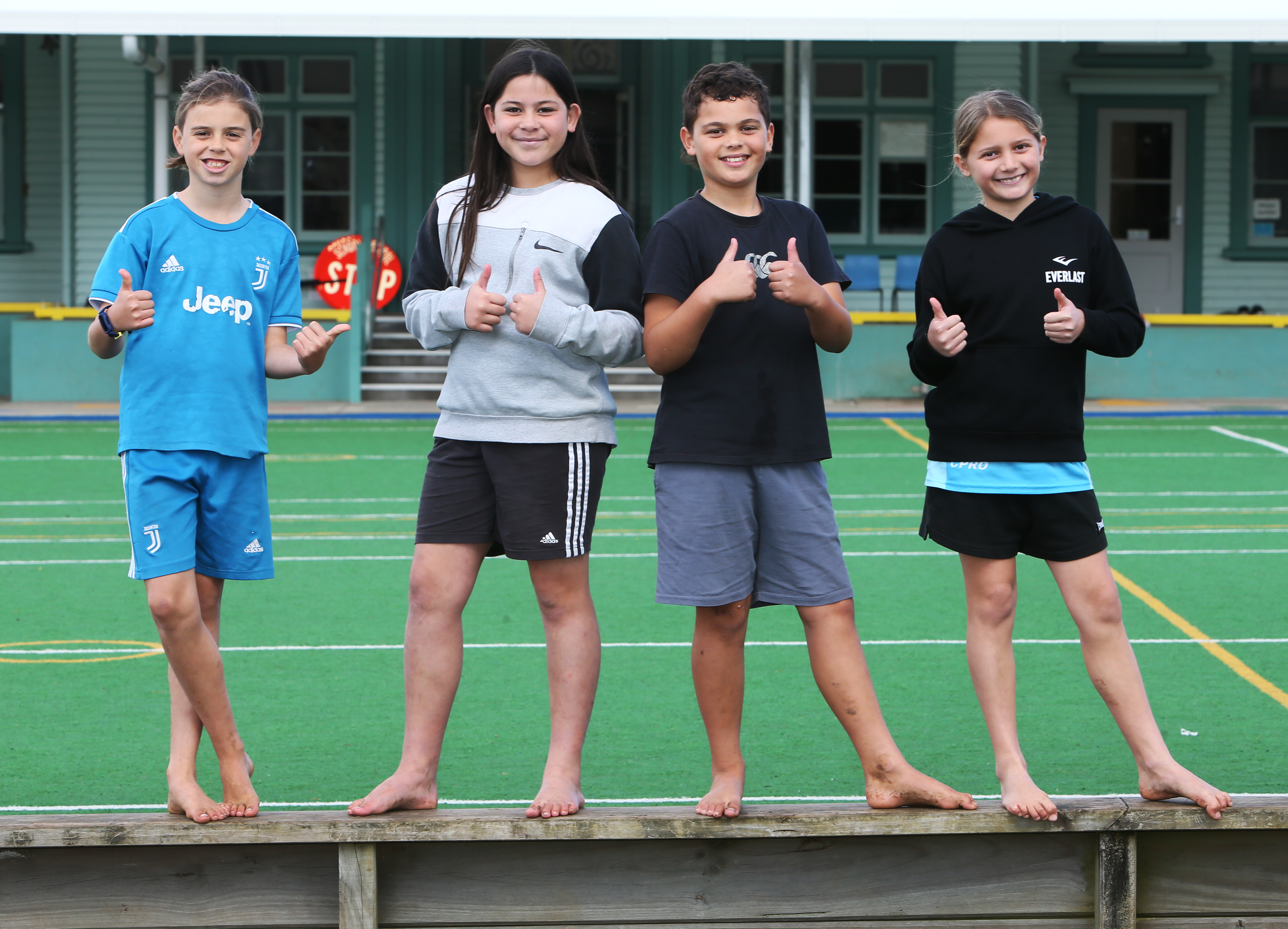 (Left to right): Kamo Primary School students (Zavier Harris, 10, Caysha-Laurel Parry, 10, Trey Williams, 10, and Waimiringa Henare, 10, are some of the faces of the 'Let's Get to School' campaign. Photo / Tania Whyte