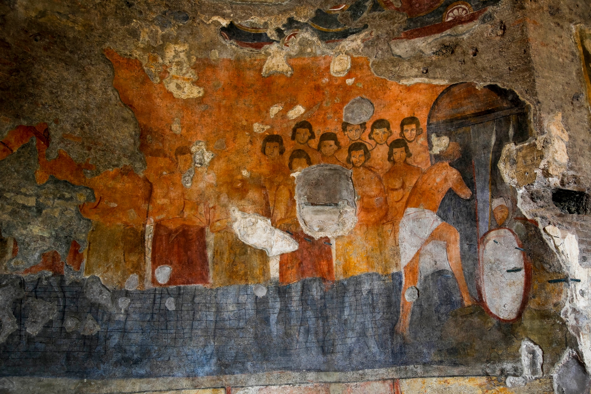 Restored frescoes depict Roman soldiers who converted to Christianity and were made to stand in a lake, naked, until they froze to death. Photo / AP