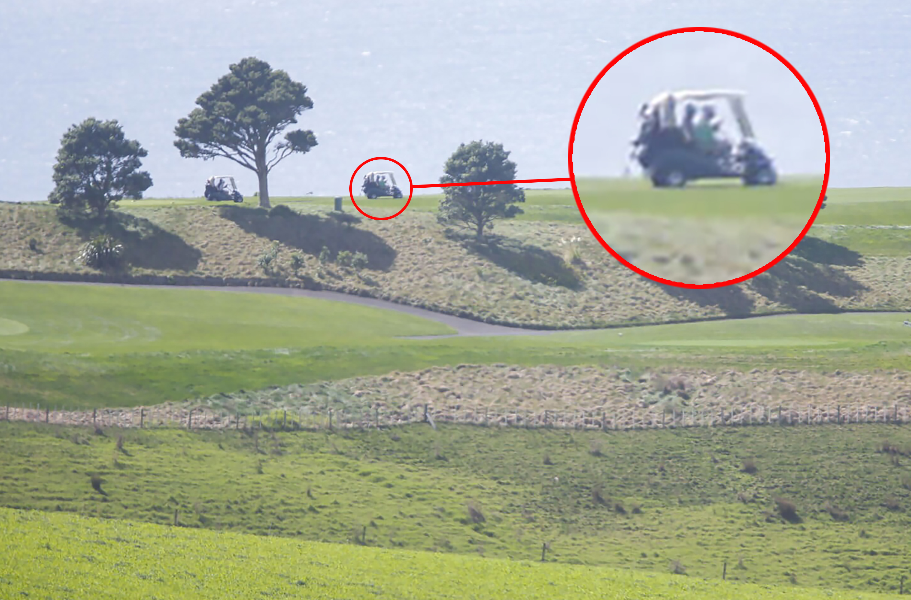 Golfer-in-chief: Two golf carts on the stunning 13th hole at Kauri Cliffs. Photo / Michael Cunningham